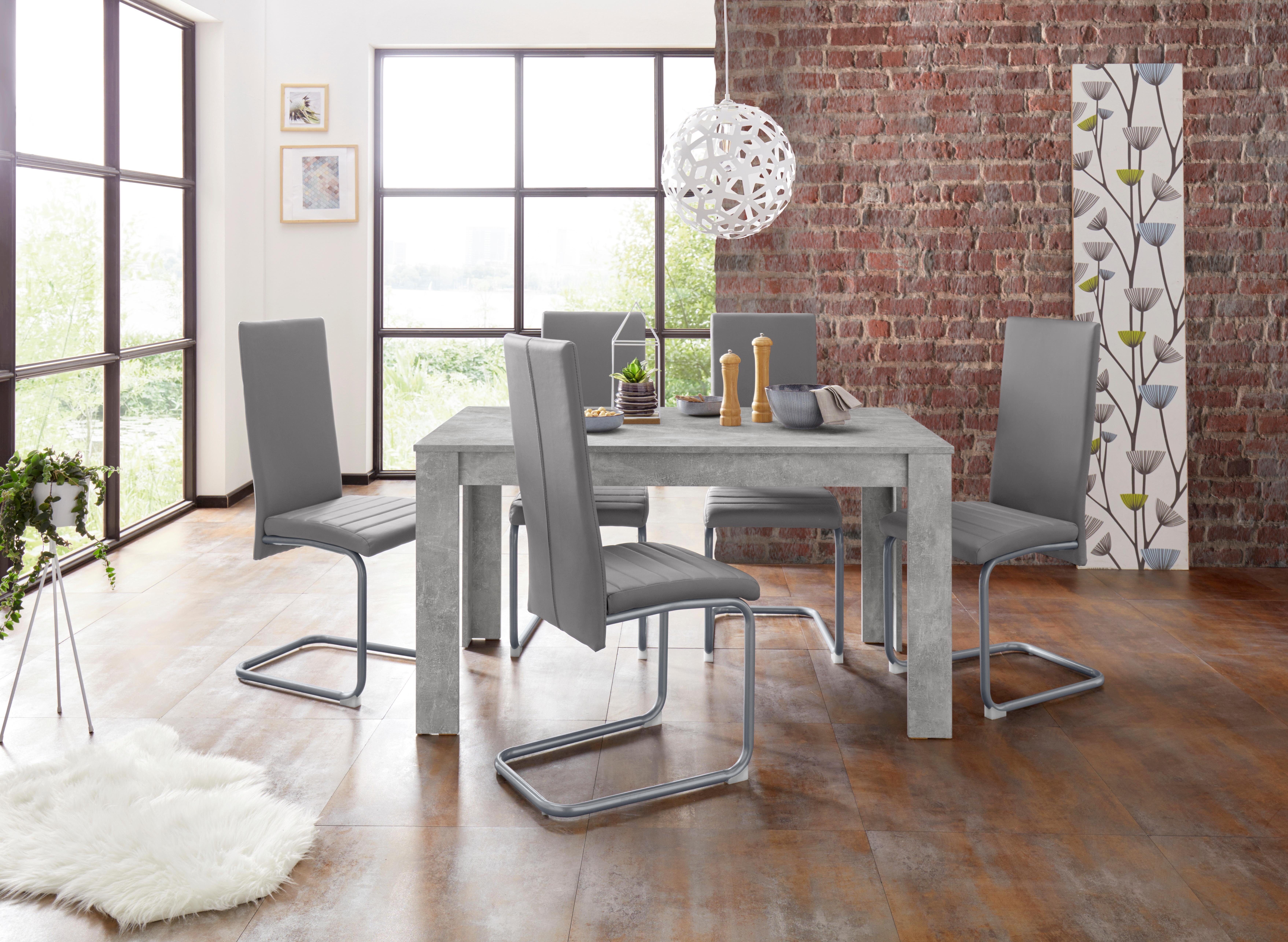 homexperts eethoek nitro tafel - breedte 140 cm + 6 stoelen (set, 7-delig) grijs