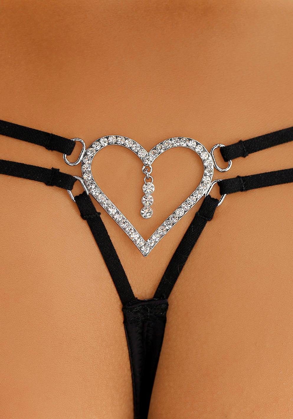 Lascana String met elastische bandjes en hartaccessoire achter
