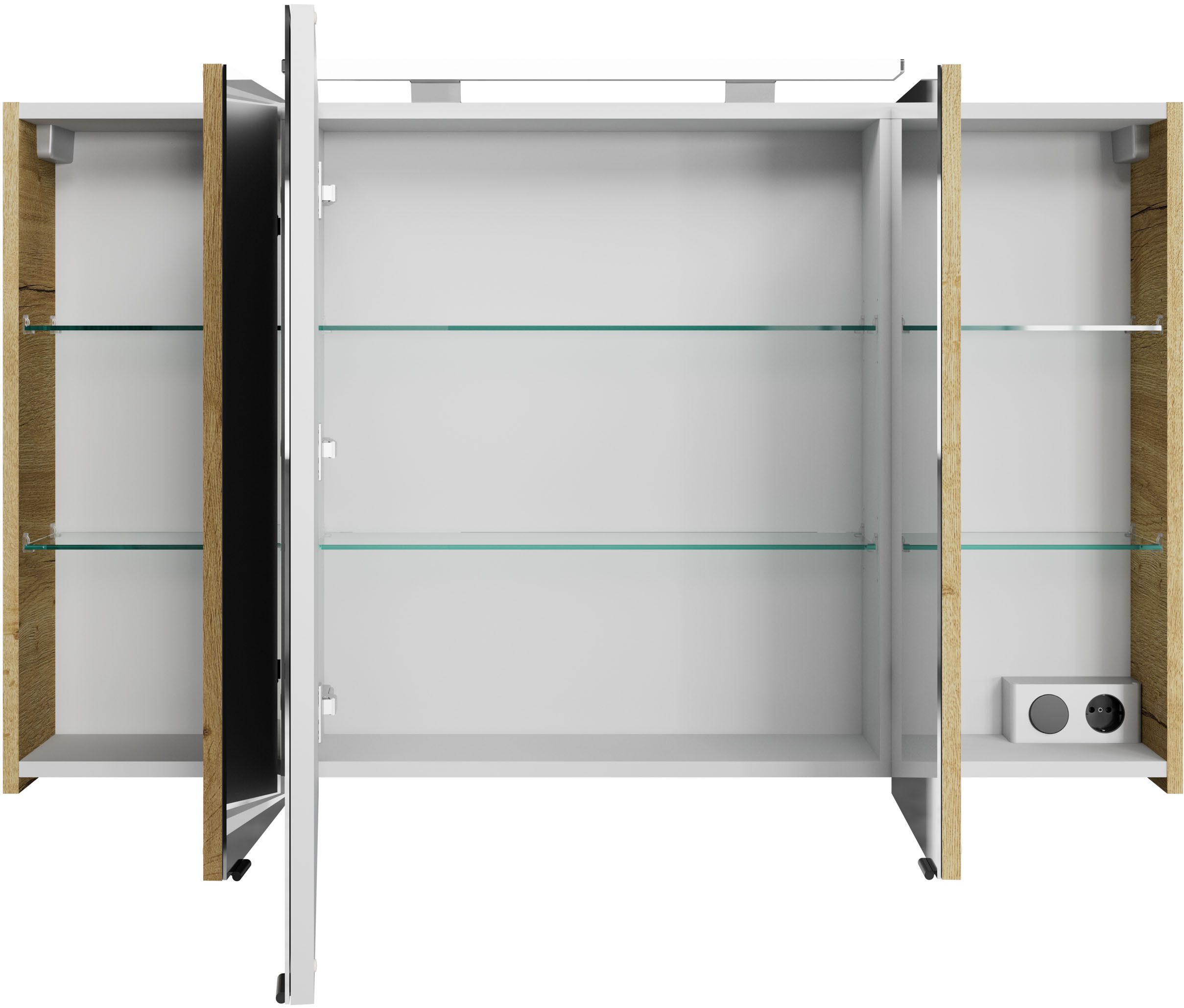 Saphir Badkamerspiegelkast Serie 4010 badkamer spiegelkast incl. LED-opbouwlamp Badkast 120 cm breed, 3 deuren, 6 glazen legplanken, incl. deurdemper