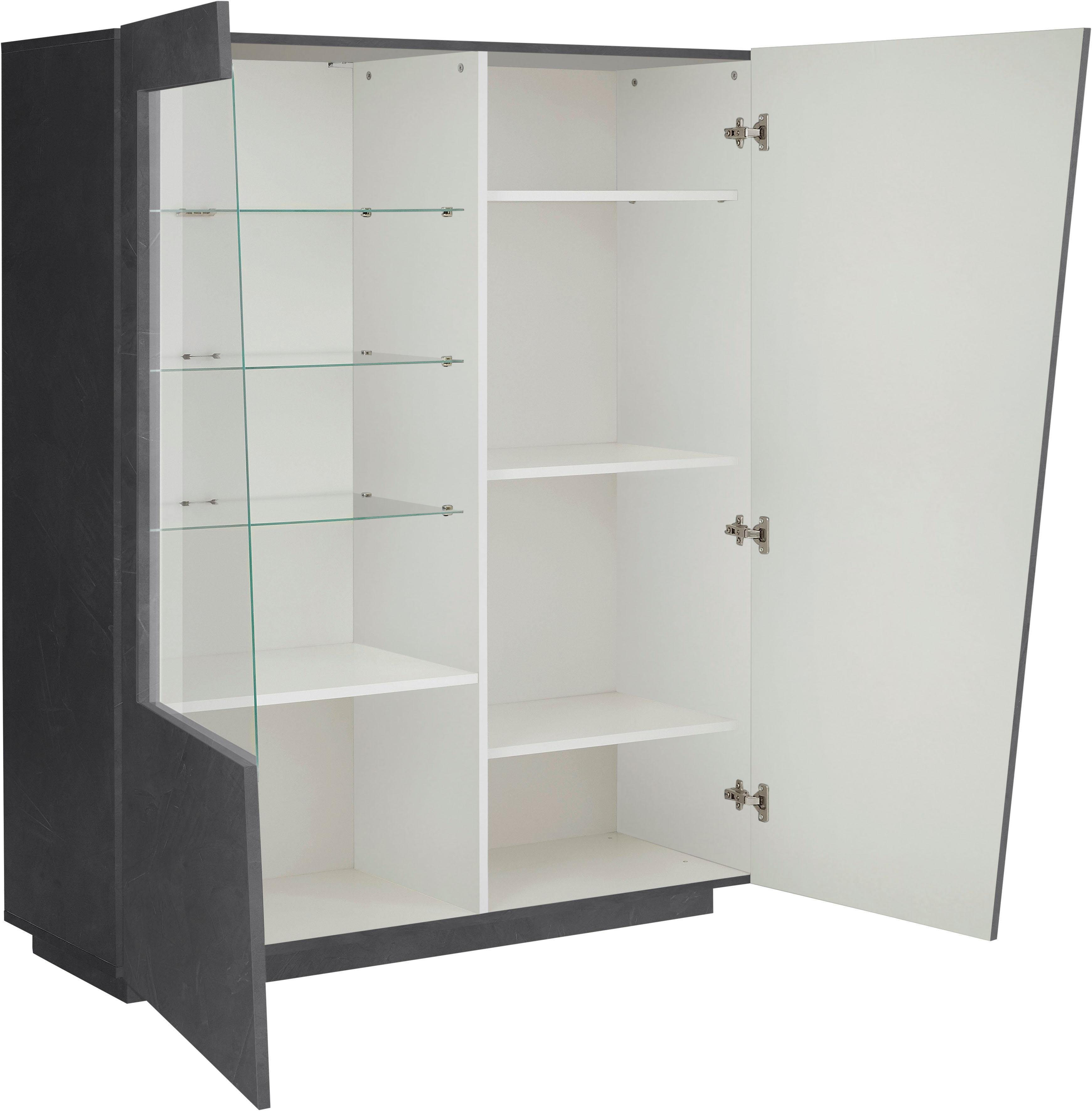 INOSIGN Highboard Vega, hoge kast, hoge kommode, kast met 2 deuren met glazen inzet, hoogte 146 cm
