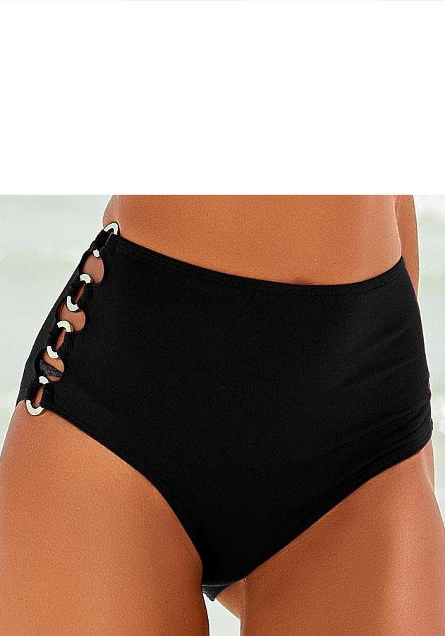 Lascana Highwaist-bikinibroekje Italy Goudkleurige sierringen
