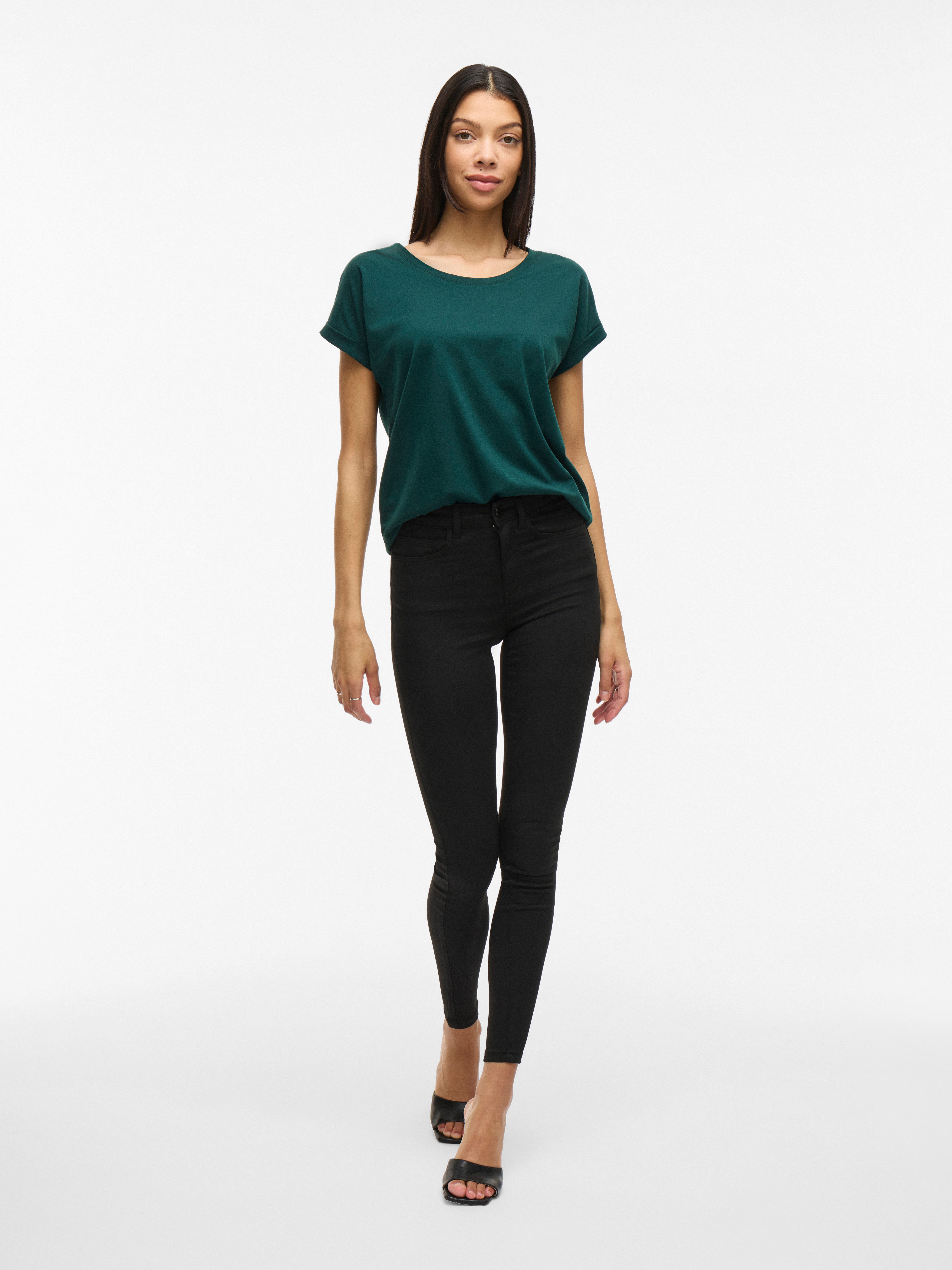 Vila Shirt met ronde hals VIDREAMERS NEW PURE T-SHIRT/SU-NOOS Basic dames T-shirt met ronde hals en omgeslagen mouwen