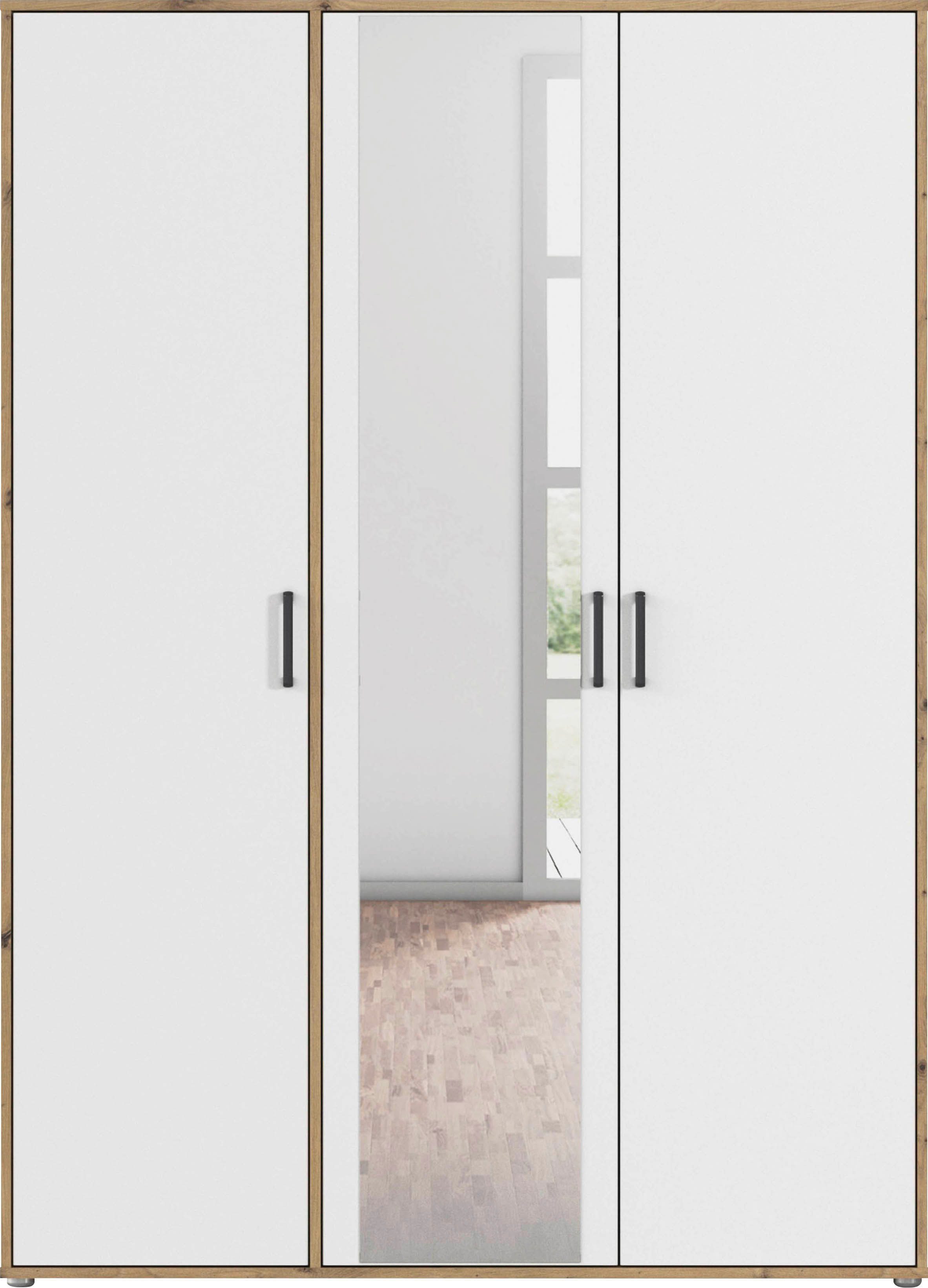 rauch Draaideurkast Voyager met moderne grepen in grijs-metallic en spiegel