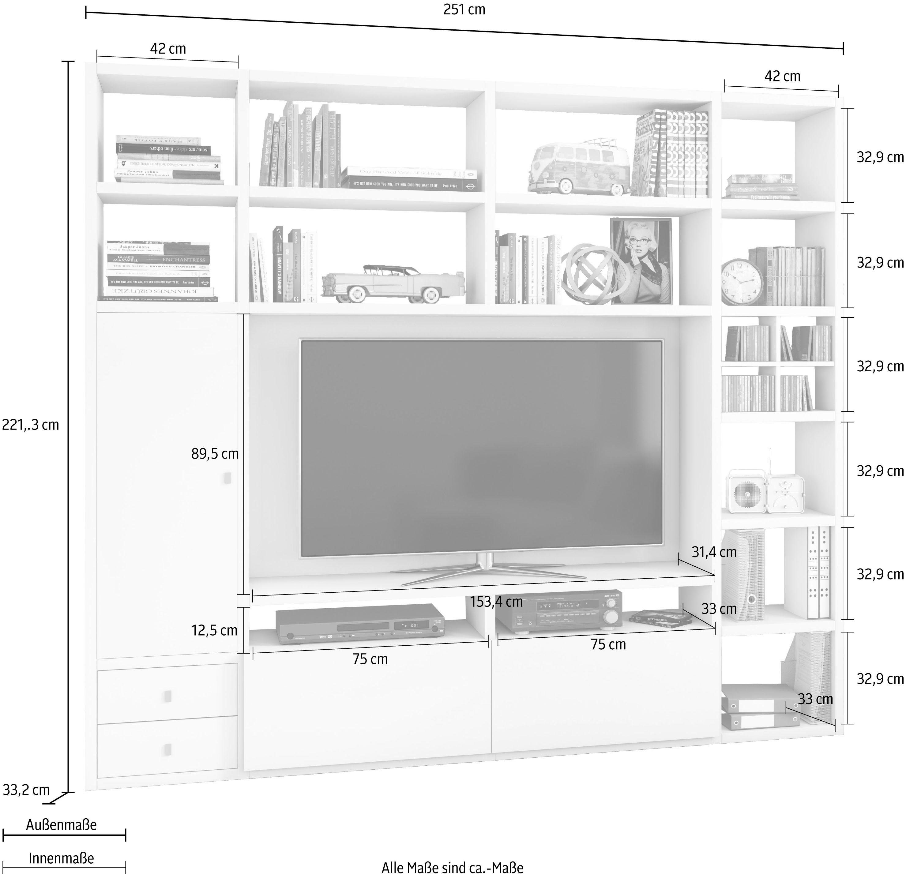 fif möbel Wandmeubel Toro Woonwand, TV rek, compact en tijdloos, B: 251 cm