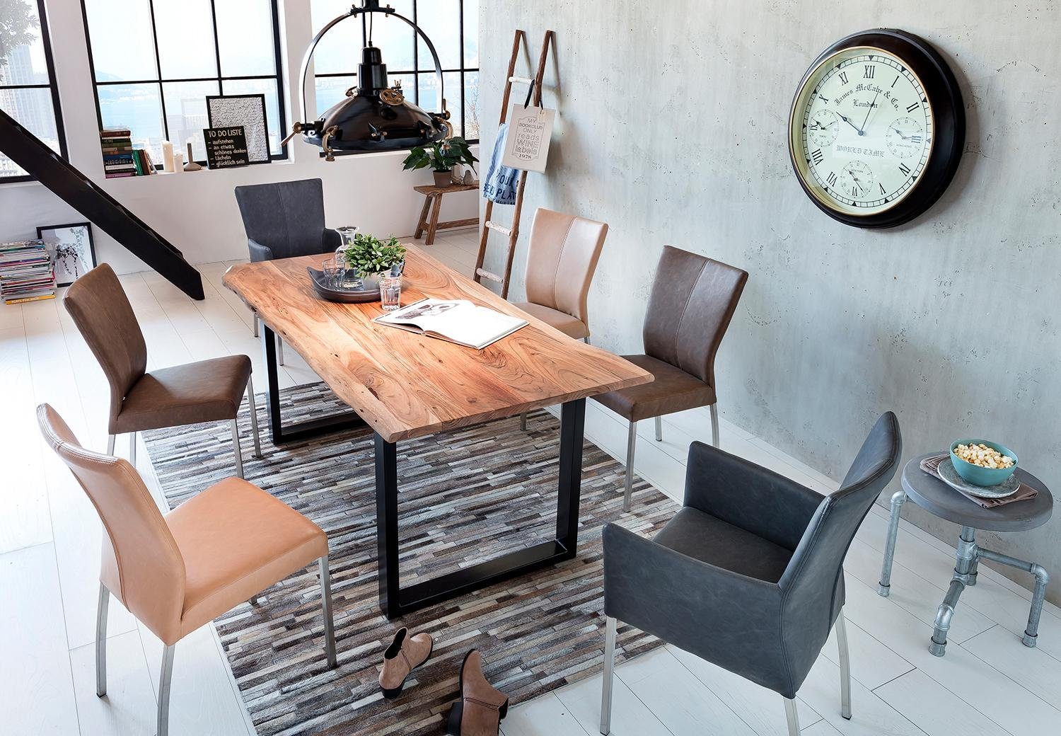 SIT Eettafel Tops&Tables Acacia tafelblad met natuurlijke boomrand eettafels maat 200 cm x 77 cm x 100 cm beige