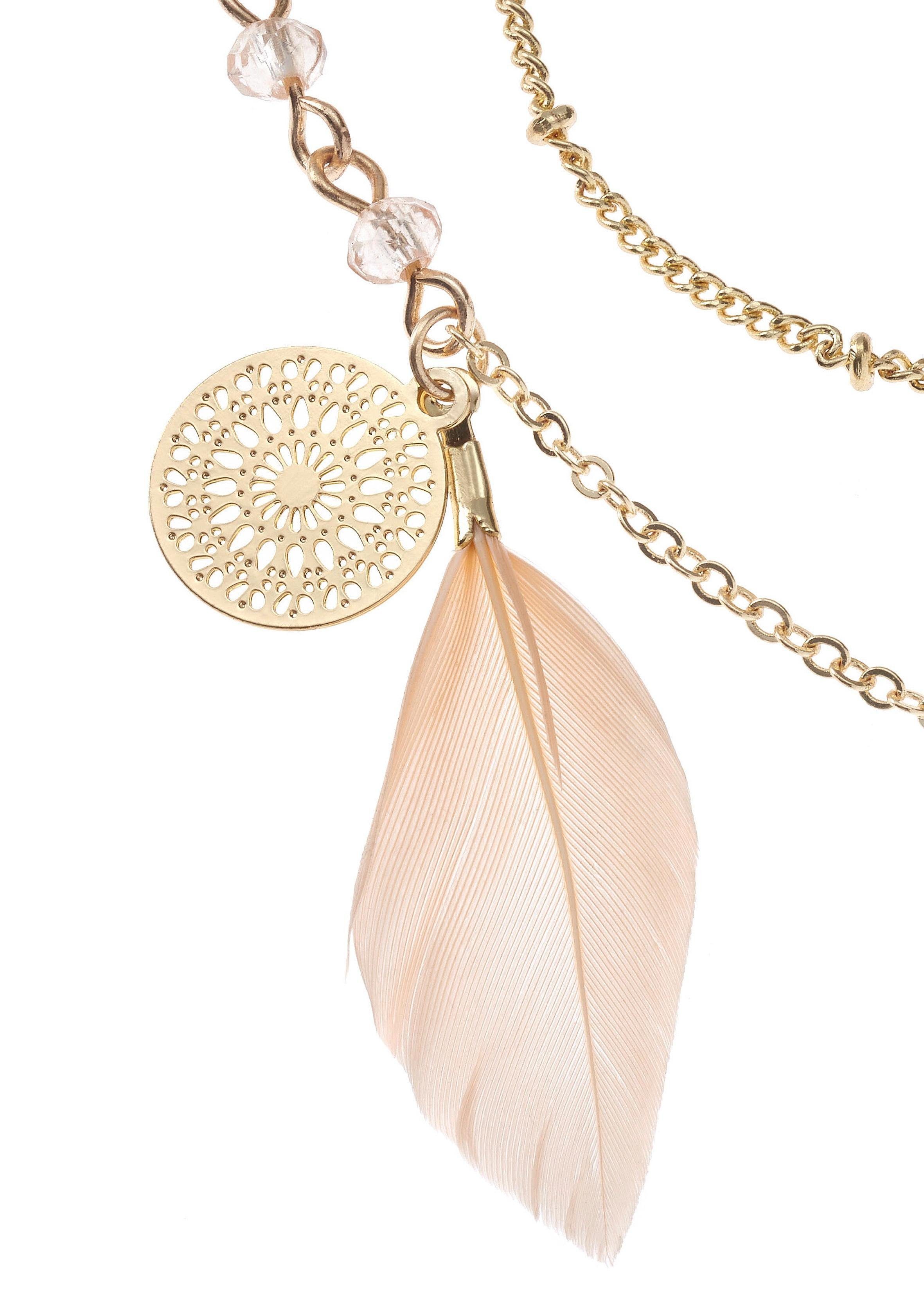 Lascana Lange ketting Laag halsketting, 2 rijen met kunstveren, meerlagige halsketting, halsjuweel