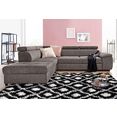 exxpo - sofa fashion hoekbank inclusief hoofd- resp. verstelbare rugleuning, naar keuze met slaapfunctie en bedkist zilver