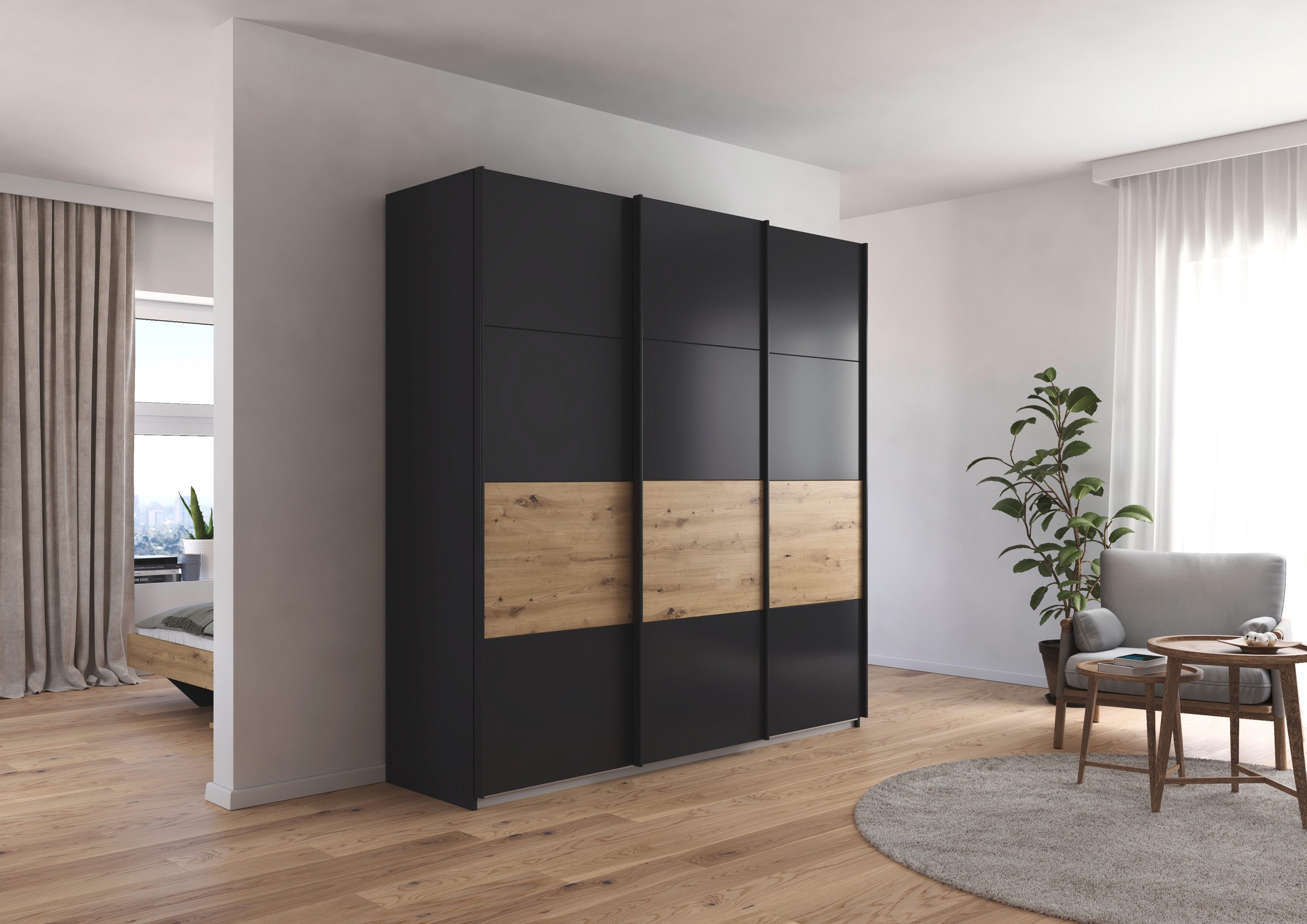 rauch Schuifdeurkast Kledingkast Kast Garderobe CORTONA inclusief indeling, 2 stoffen dozen en extra planken
