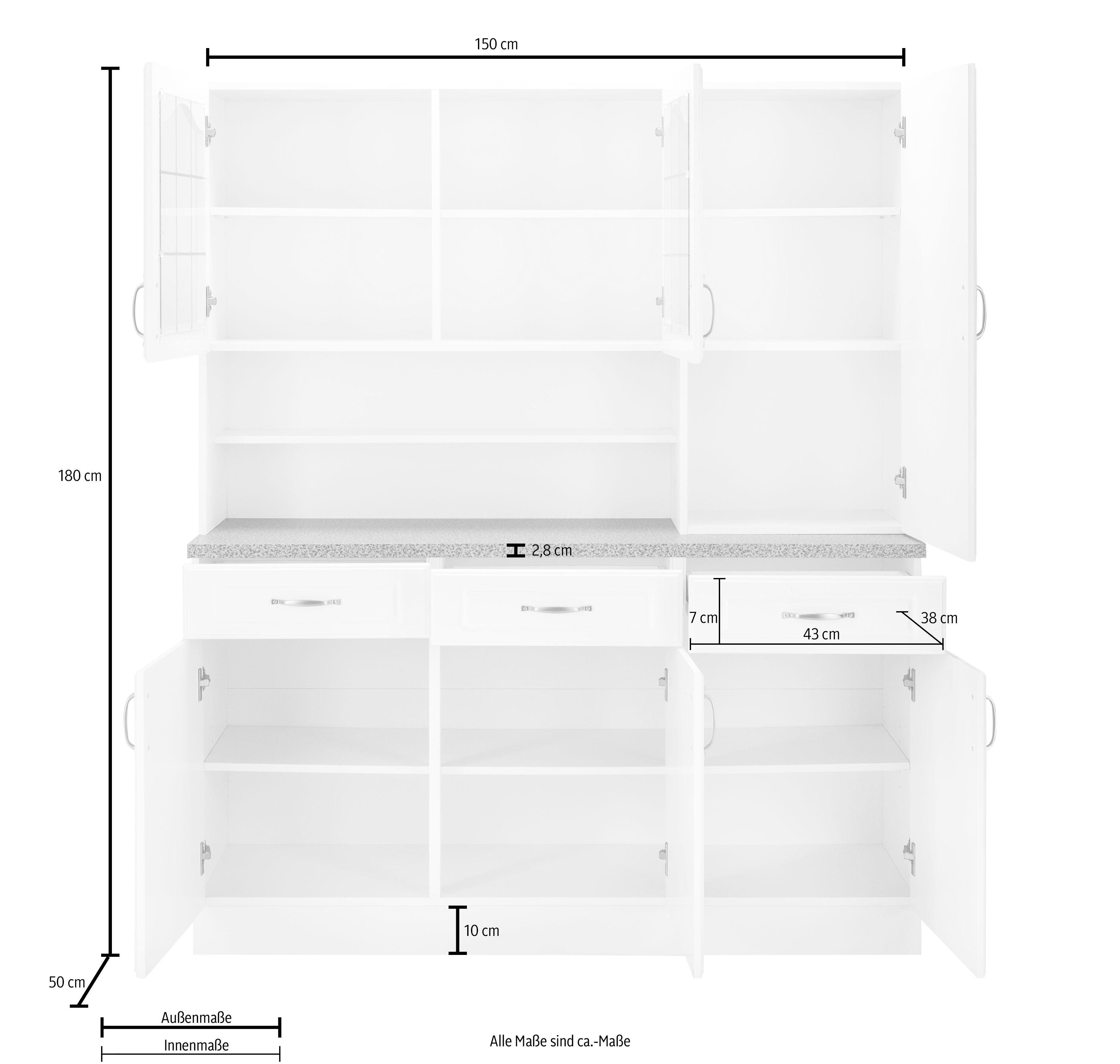 wiho Küchen Keukenbuffet Linz 150 cm breed, in landhuisstijl