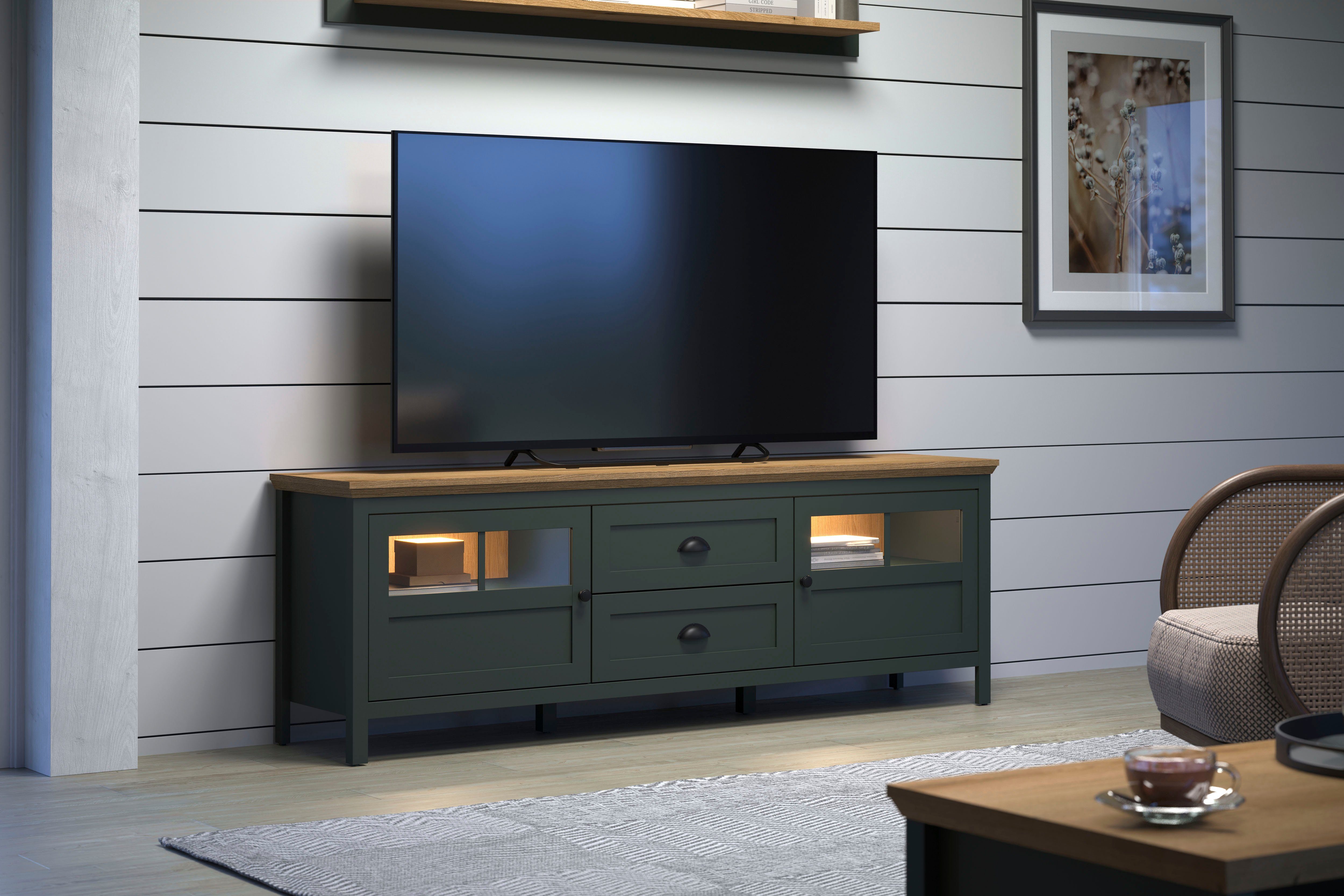 Home affaire Tv-meubel Vienna Lowboard met verlichting en volledig uittrekbare lade - B/D/H 184/45/64 cm (1 stuk)