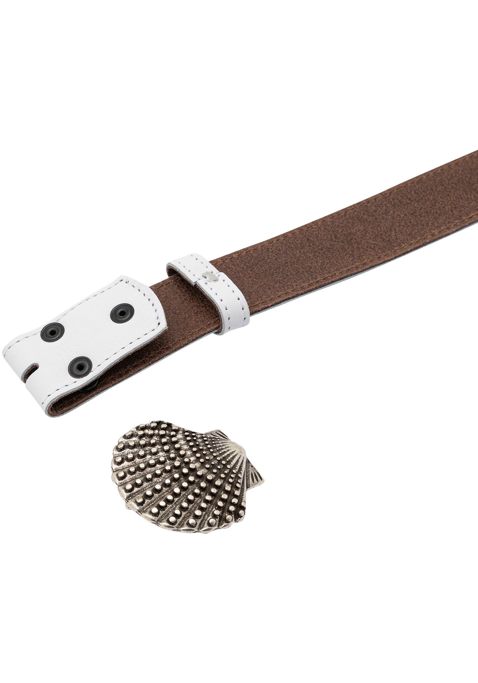 RETTUNGSRING by showroom 019° Leren riem met verwisselbare sluiting "schelp nagels zilverkleur"