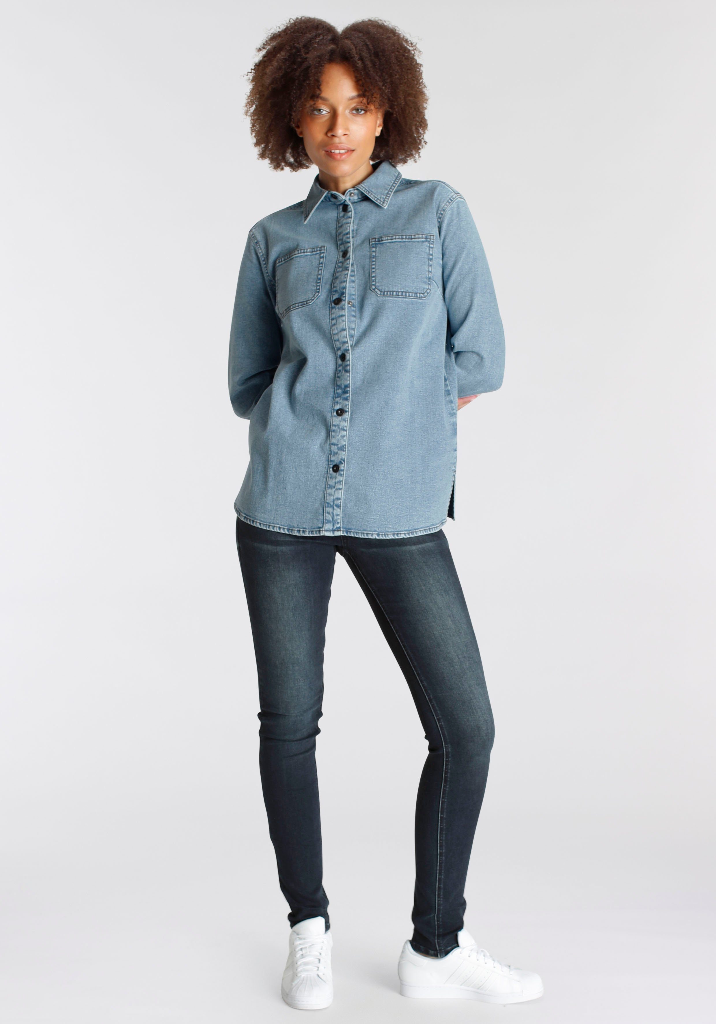 Arizona Skinny fit jeans extra-strakke been snit, used-look-wassing, normale taille