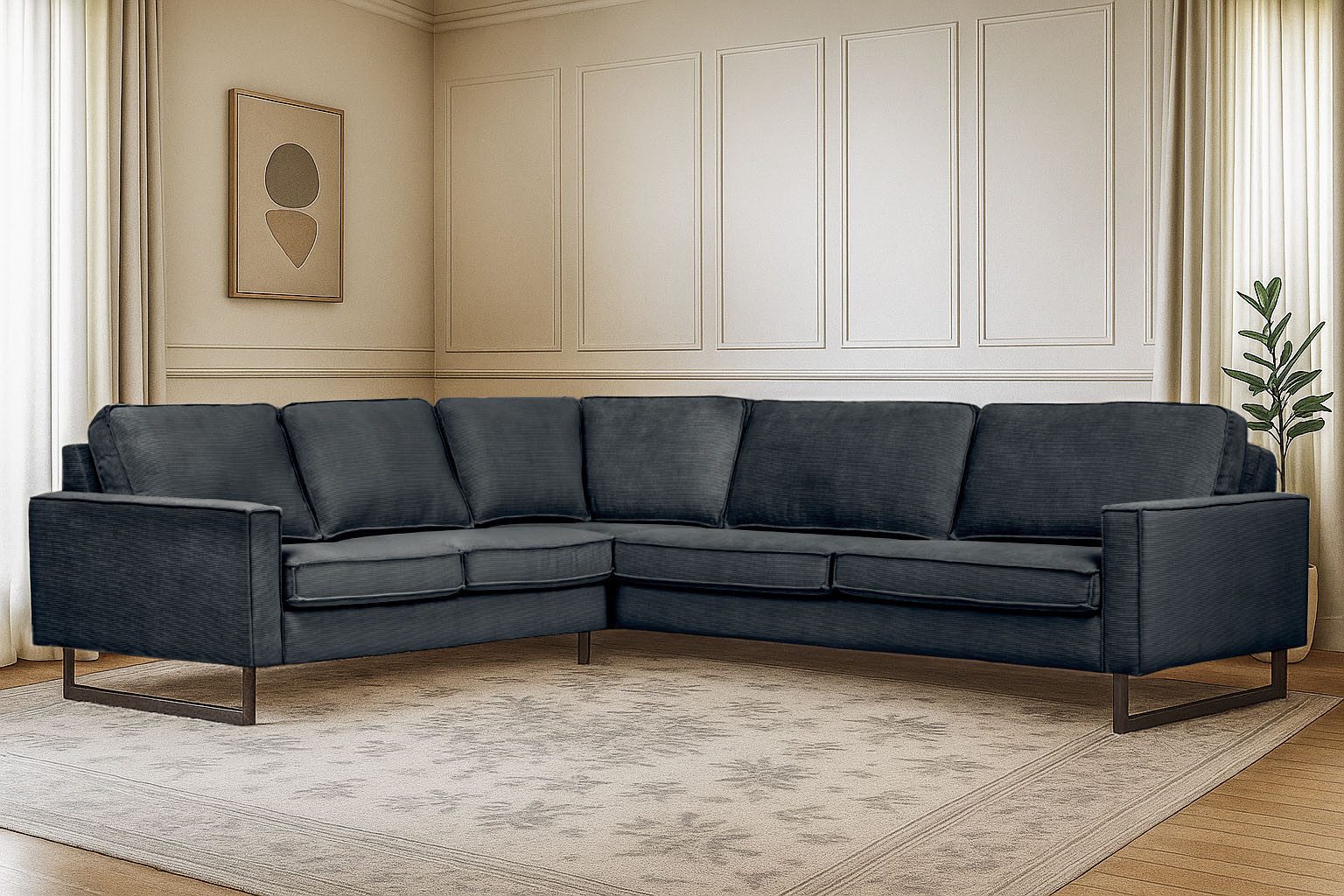 Places of Style Hoekbank Pinto, XXL, 250/290 cm, lange arm, ottomane Cord, chenille, leerlook, met bies, metalen voeten, golfondersteuning