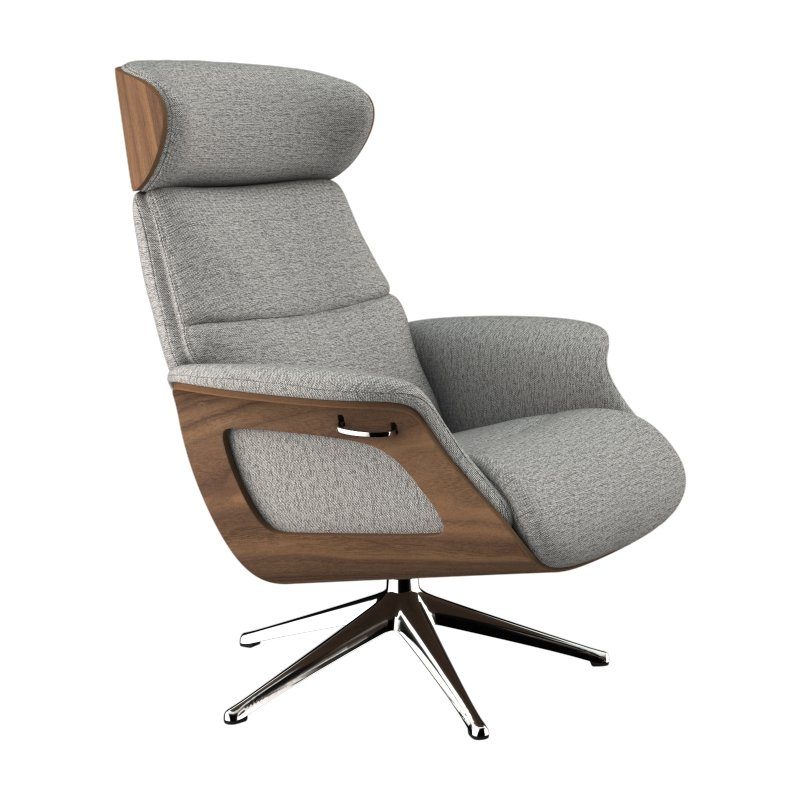 FLEXLUX Relaxfauteuil Clement relaxstoel, gestoffeerde stoel, ligstoel, TV-stoel, Rug- & hoofdverstelling, draaibaar, armleuning walnoot, voet aluminium