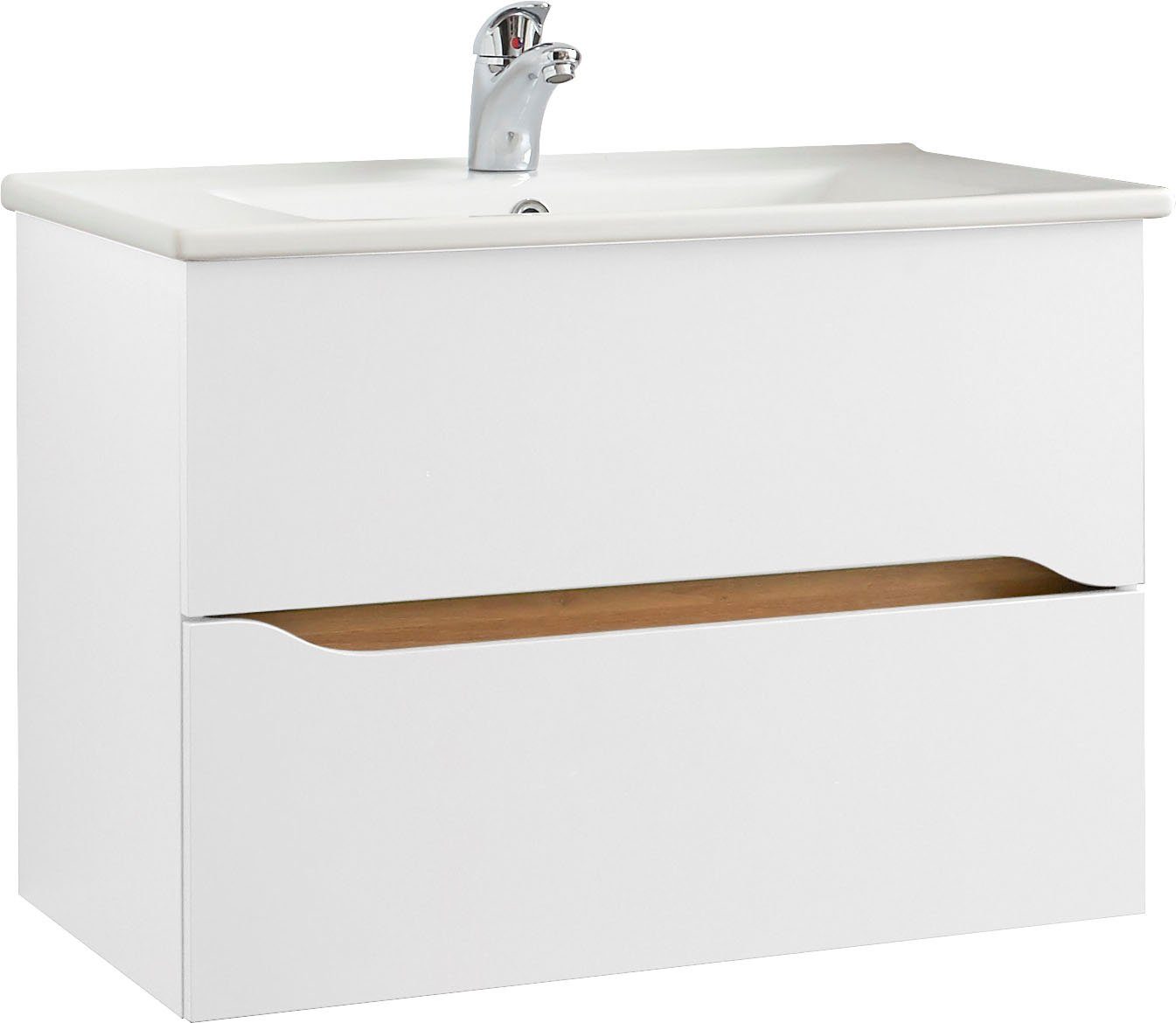Saphir Badkamerserie Quickset 5-delig, keramische wastafel en LED-spiegelkast Halfhoge kast, onderkast, hangend kastje, inclusief deurdemper, 7 deuren (6-delig)