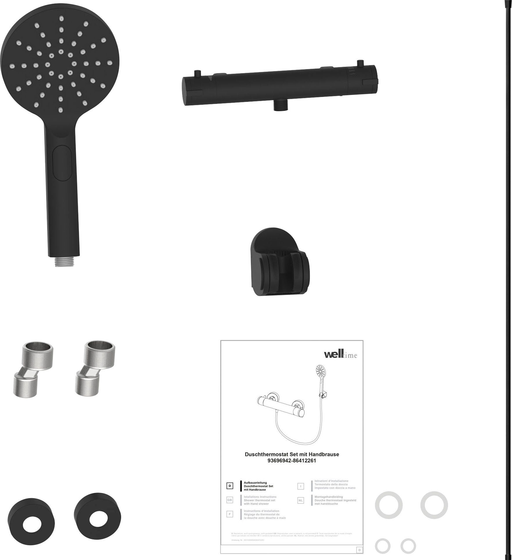 welltime Thermostaatkraan Black Mengkraan met thermostaat, veiligheidsvergrendeling bij 38 graden (set)