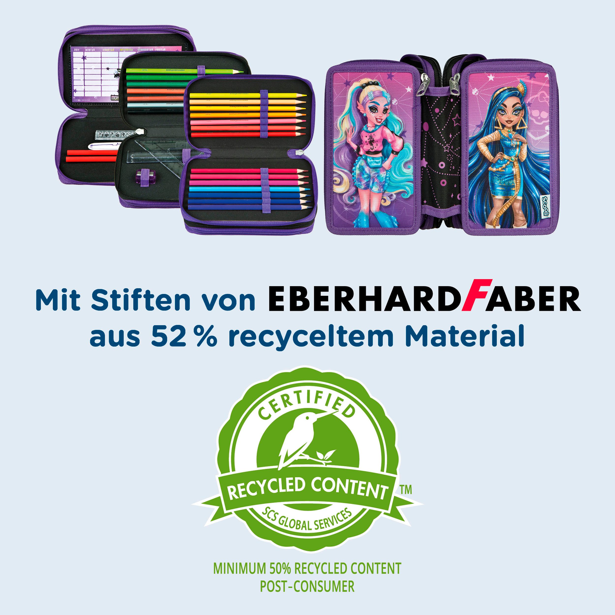 Scooli Etui Tripledecker, Monster High gevuld, inclusief geodriehoek