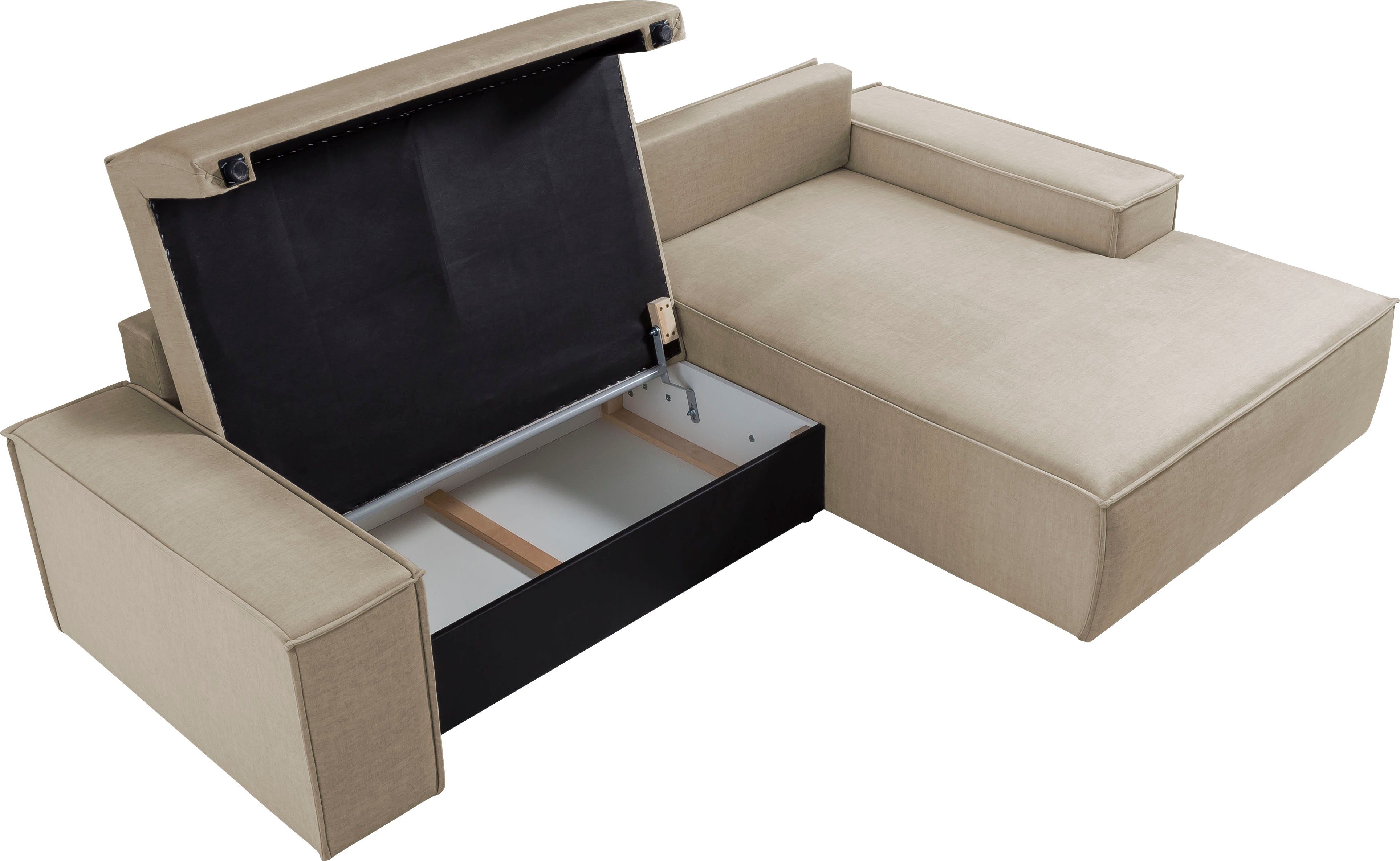Home affaire Hoekbank SHERWOOD bedbank 267 cm, L-model, Slaapfunctie met bedlade (210x136 cm), cord, vintage, fluweel