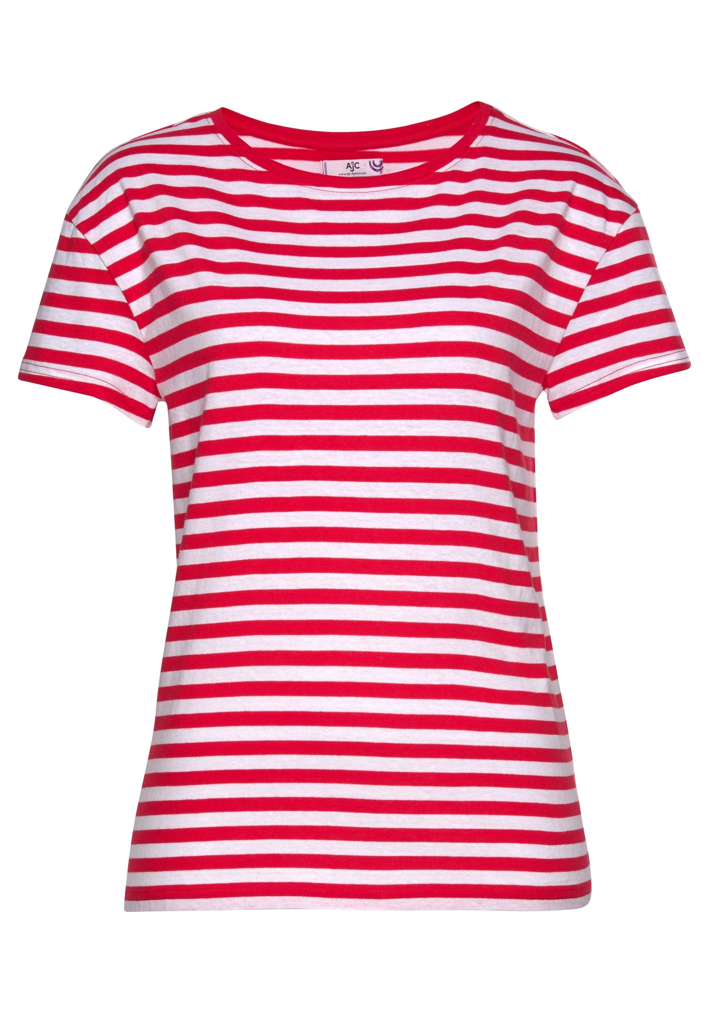 AJC T-shirt Korte mouwen getailleerde snit gestreept ronde hals