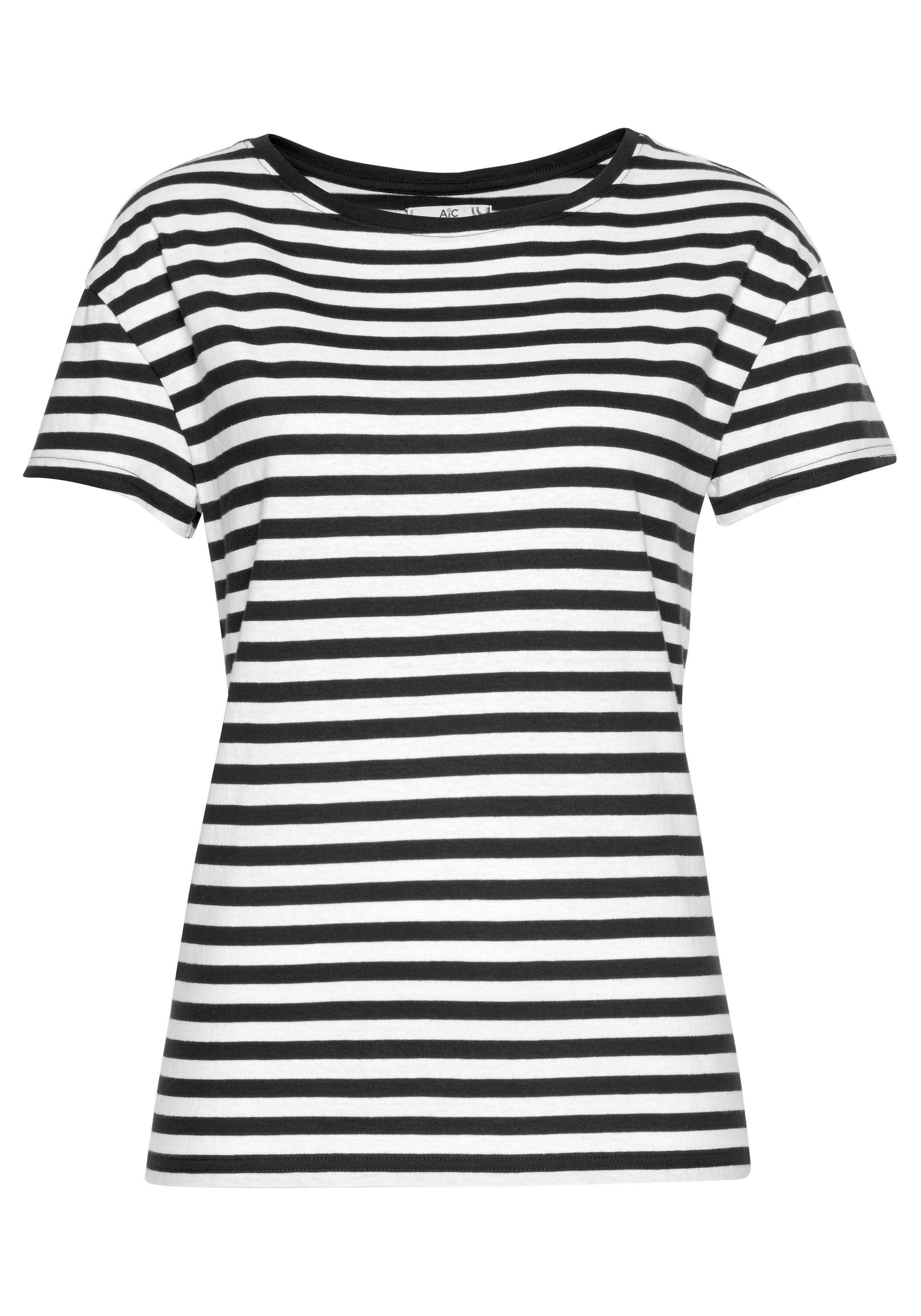 AJC T-shirt Korte mouwen, getailleerde snit, gestreept, ronde hals