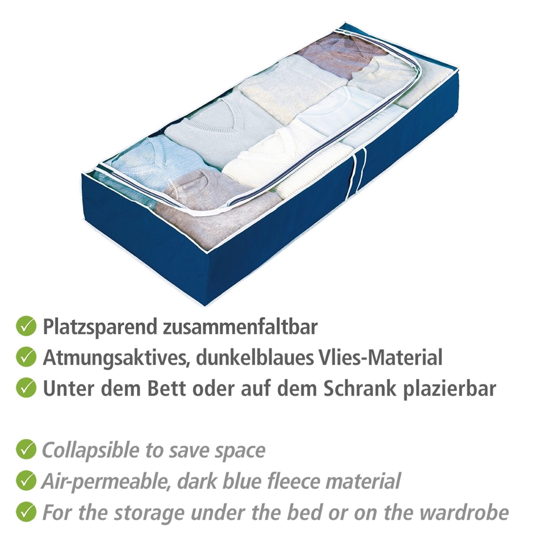 WENKO Onderbedlade Air voor seizoenskleding, met venster en 3-zijdige rits (set, 4 stuks)
