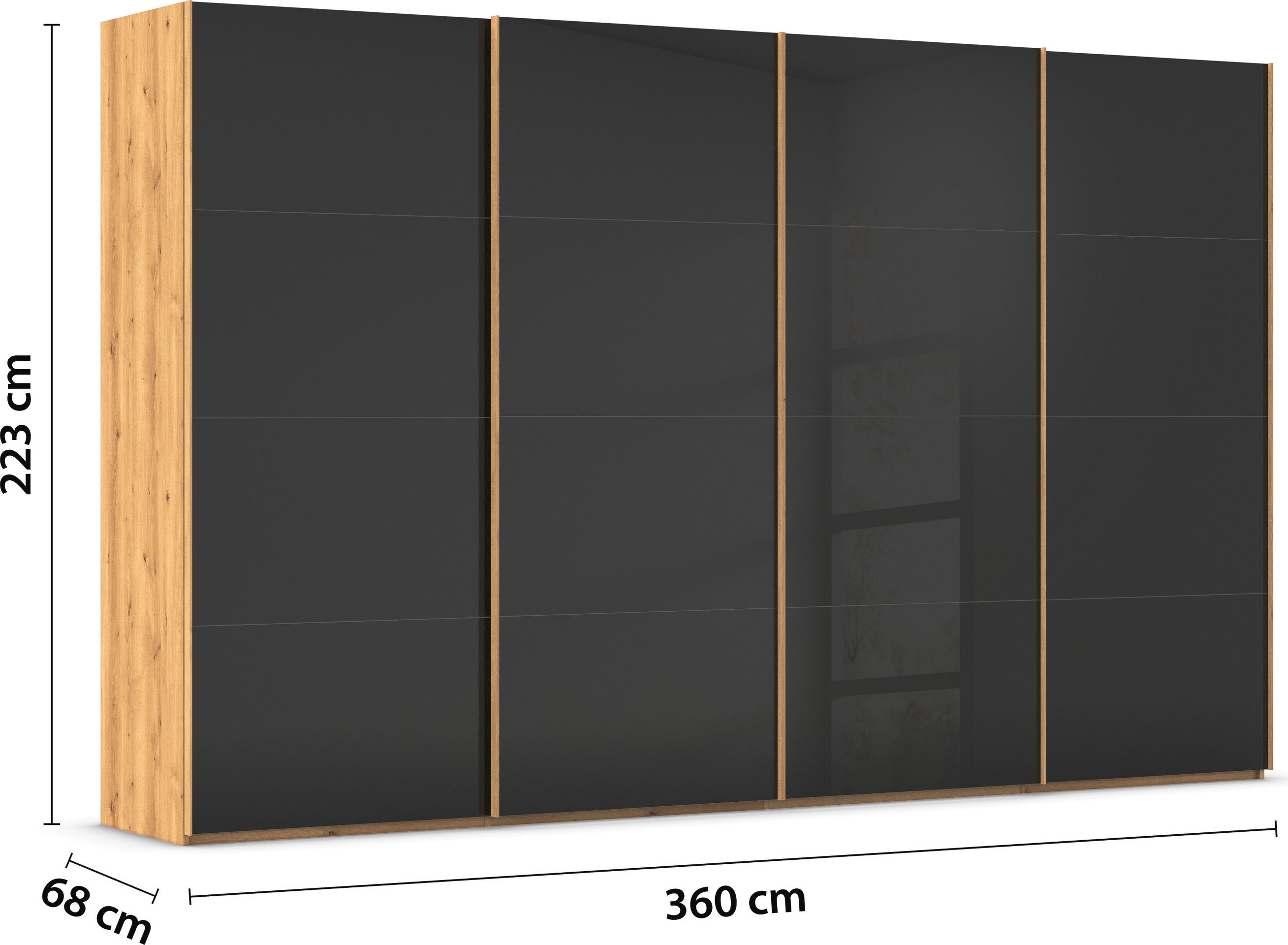 rauch Schuifdeurkast Kledingkast Kast Garderobe Slaapkamerkast SCALE-FYRA edel vierdelige deuren met glas-front veel kleuren made in germany