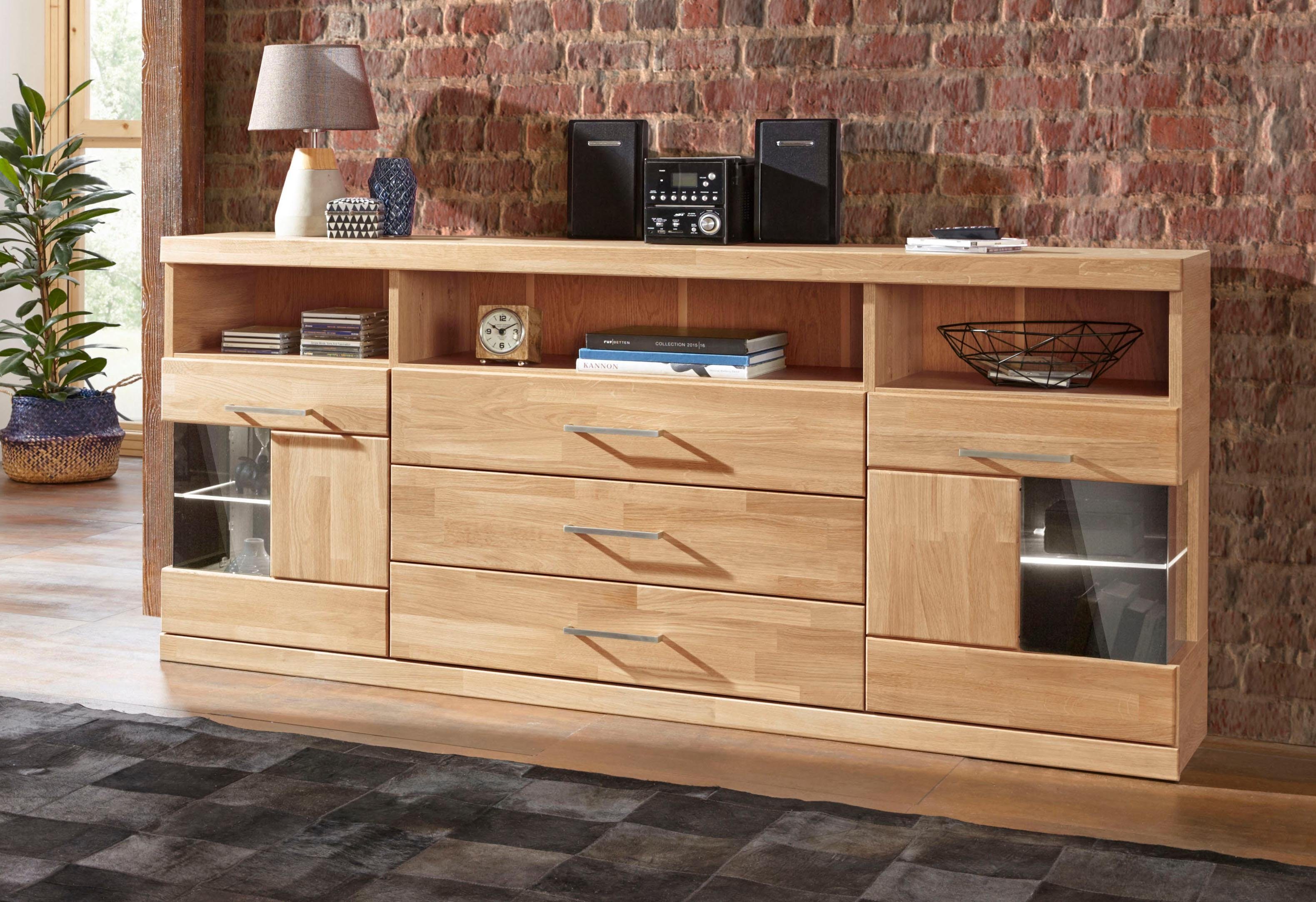 Home affaire Dressoir Ribe,180cm breit, Fronten Massivholz,7 Fächer,Böden versetzbar Breedte 180 cm dressoirs maat 180x35x80 cm bruin