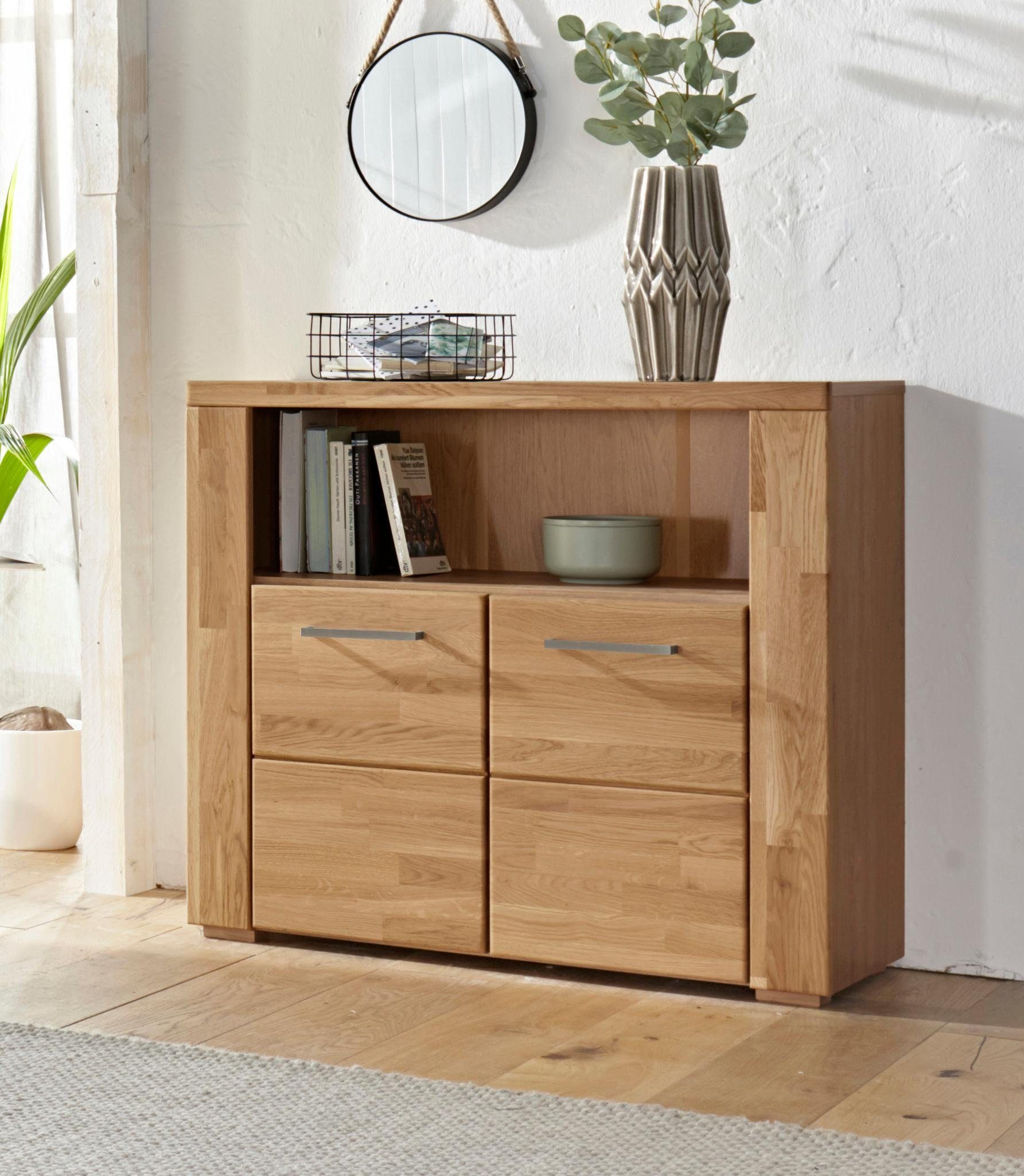 Home affaire Kast Celle, 90cm breed, 35 cm diep, fronten massief hout dressoirs bruin