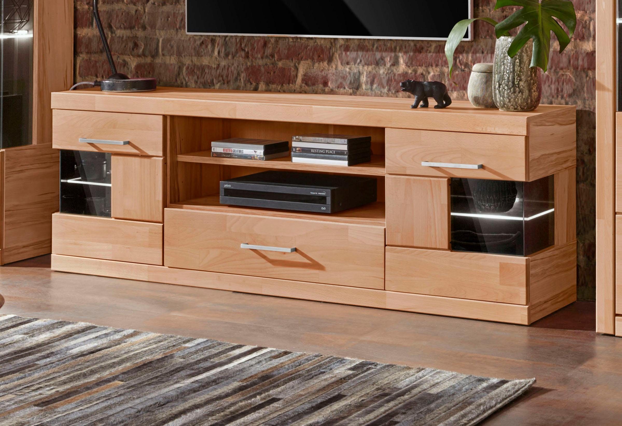 Home affaire Tv-meubel Ribe,160cm breit, Fronten Massivholz,6 Fächer,Kabeldurchführung Breedte 160 cm lowboards maat 160x35x55 cm beige