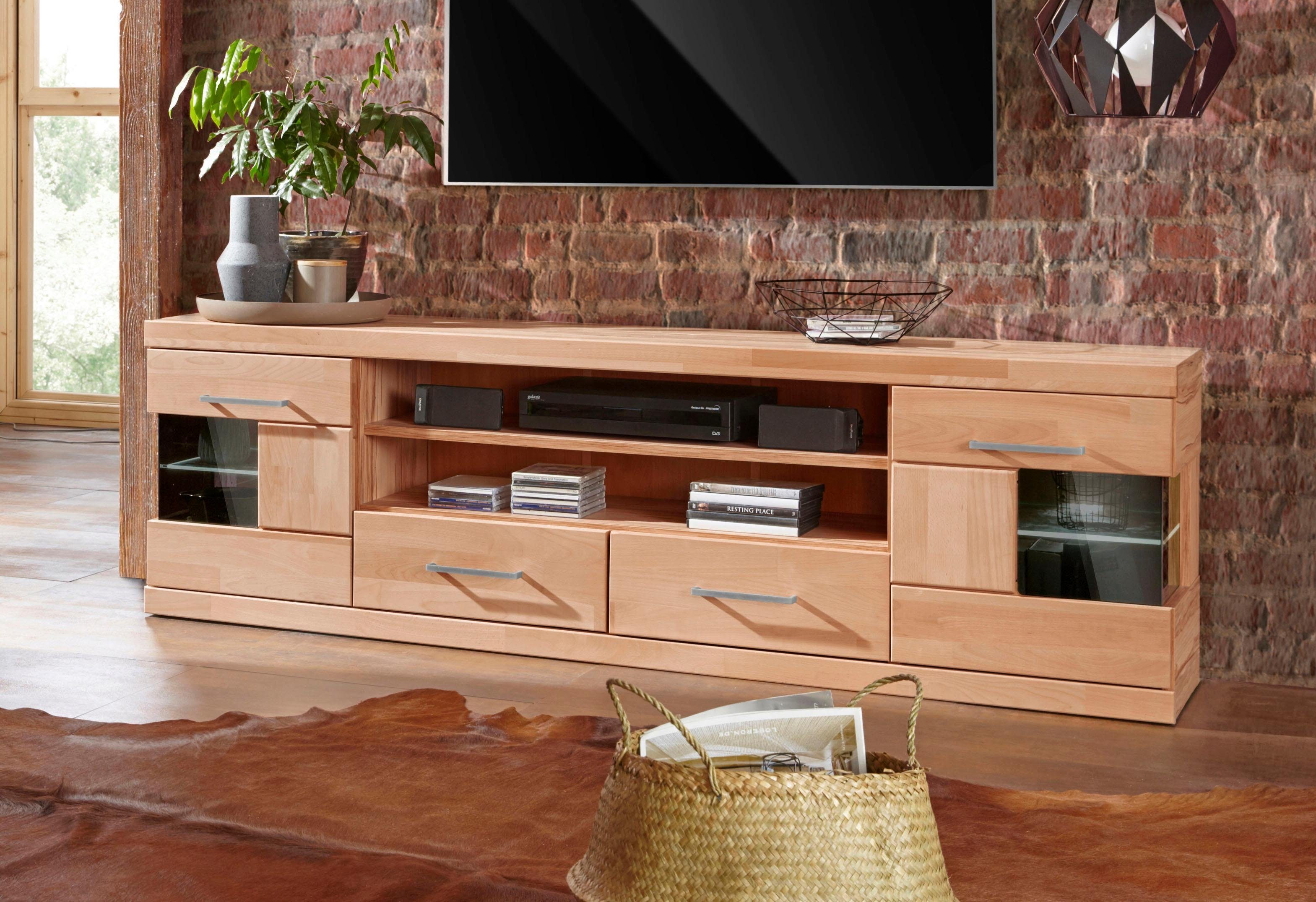 Home affaire Tv-meubel Ribe,180cm breit, Fronten Massivholz,6 Fächer,Kabeldurchführung Breedte 180 cm lowboards maat 180x35x55 cm beige