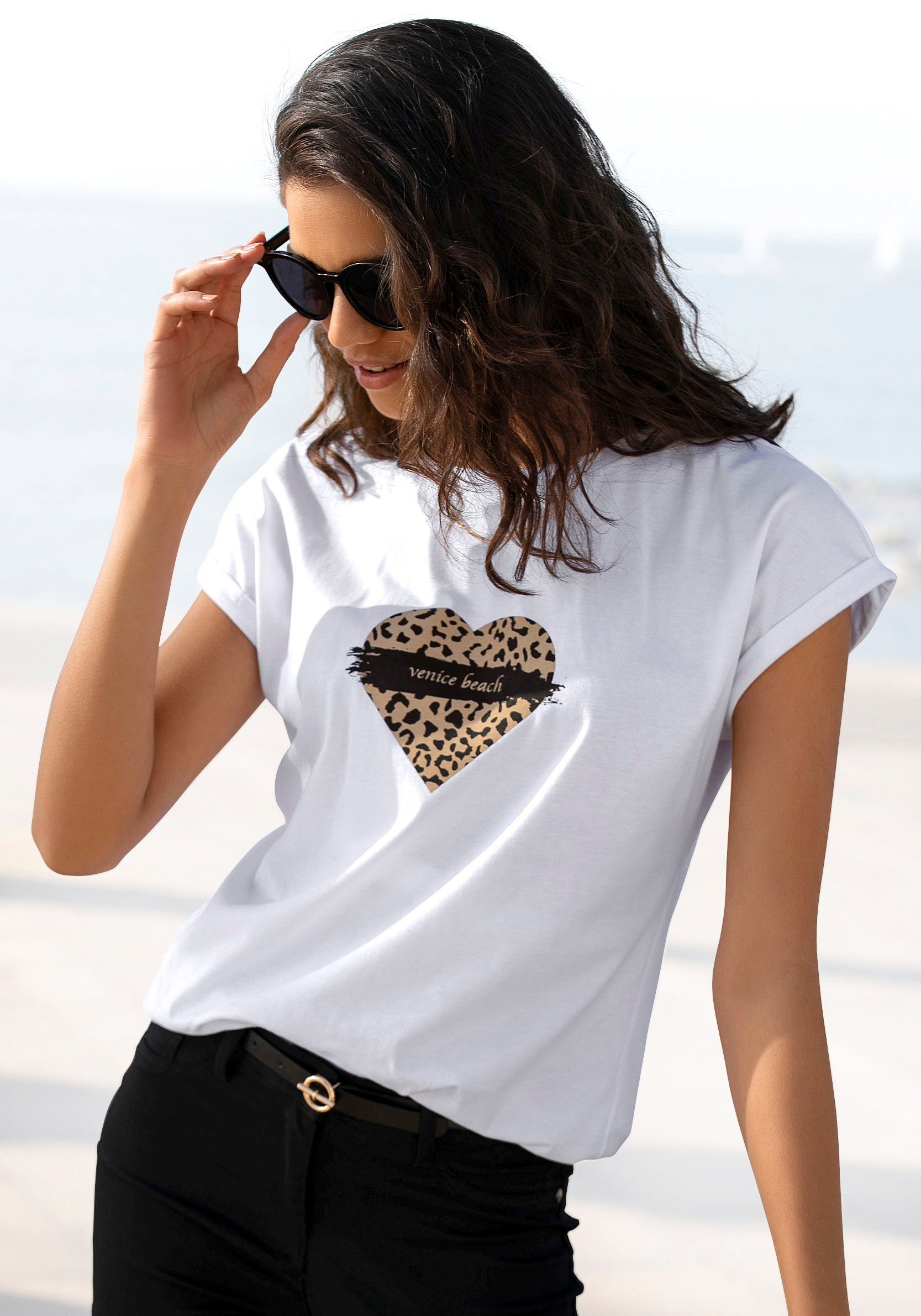 Venice Beach Shirt met korte mouwen met print op de voorzijde, katoenen t-shirt, losse pasvorm