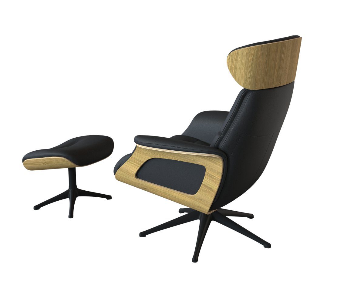 FLEXLUX Relaxfauteuil Clement relaxstoel, gestoffeerde stoel, ligstoel, TV-stoel, Rug- & hoofdsteunverstelling, draaibaar, armleuning eik, zwart voet