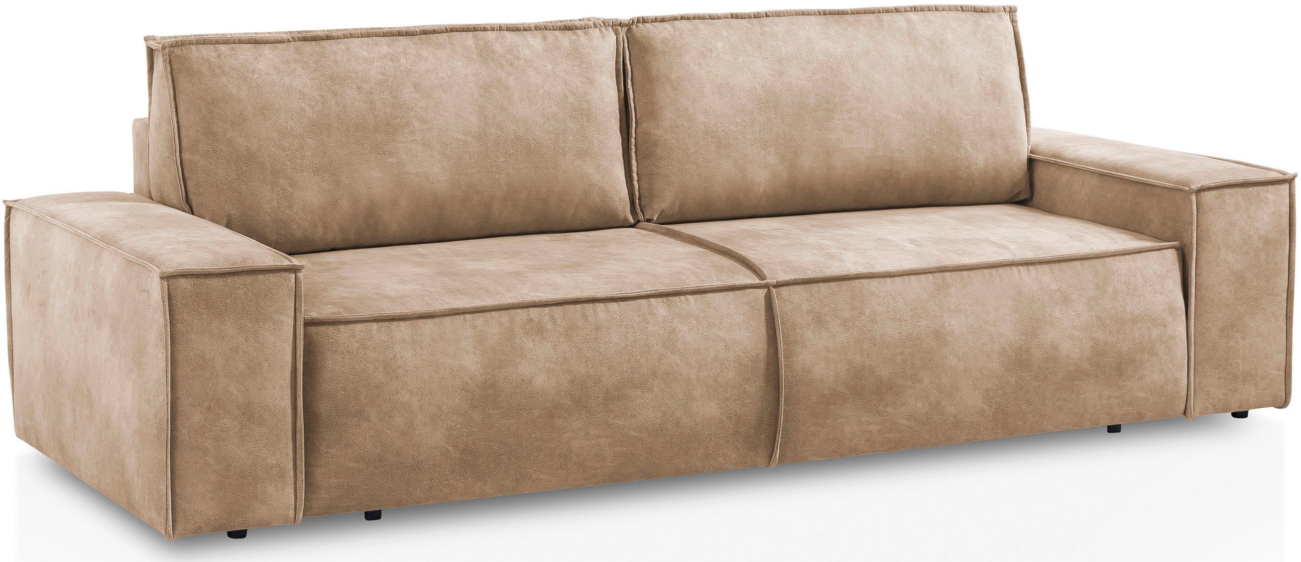 Home affaire 3-zitsbank SHERWOOD slaapbank (257 cm) ribfluweel, velours, vintage lederlook