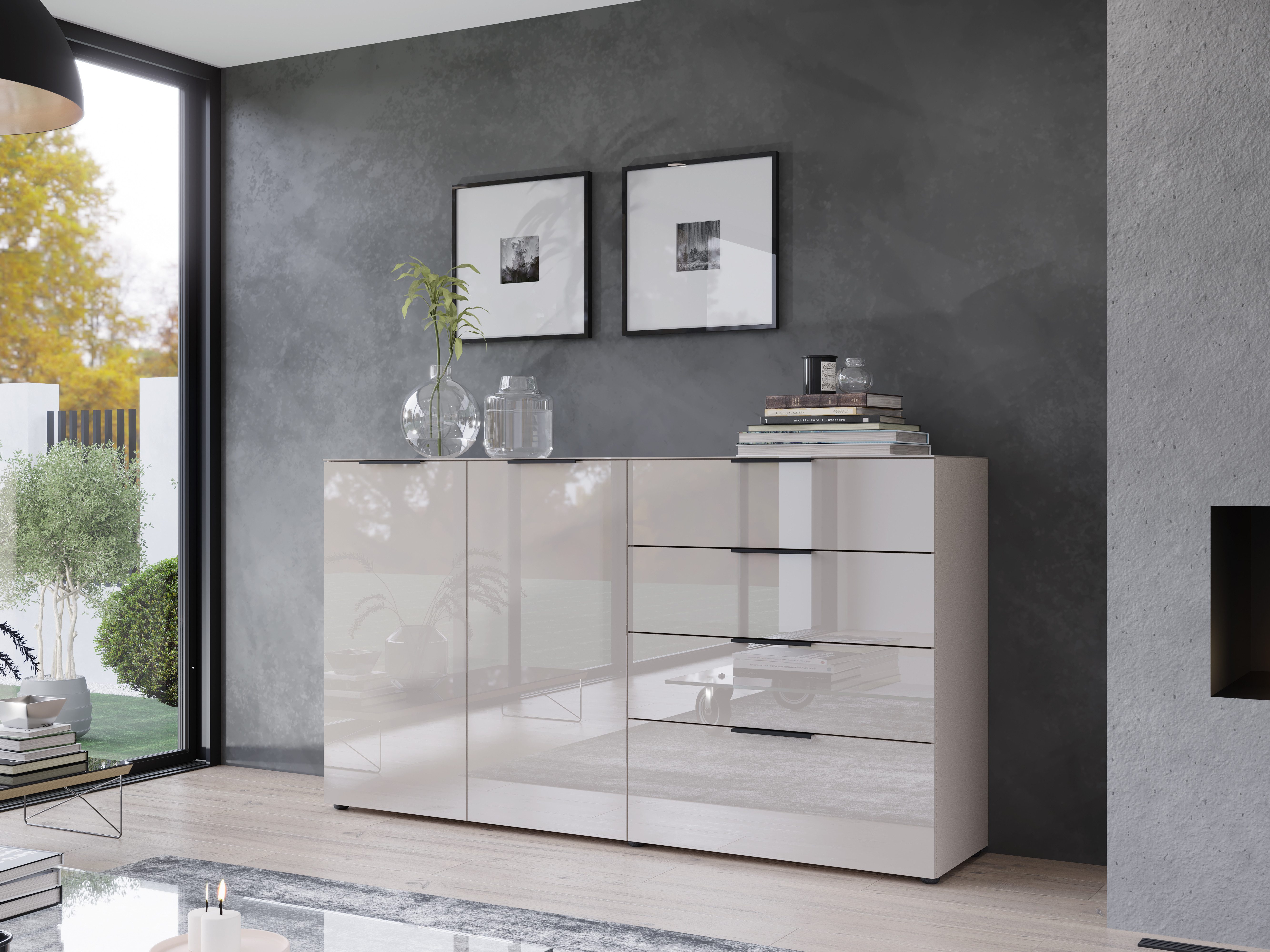 GERMANIA Dressoir OAKLAND in 2 breedten, fronten en bovenblad met glas-inlay