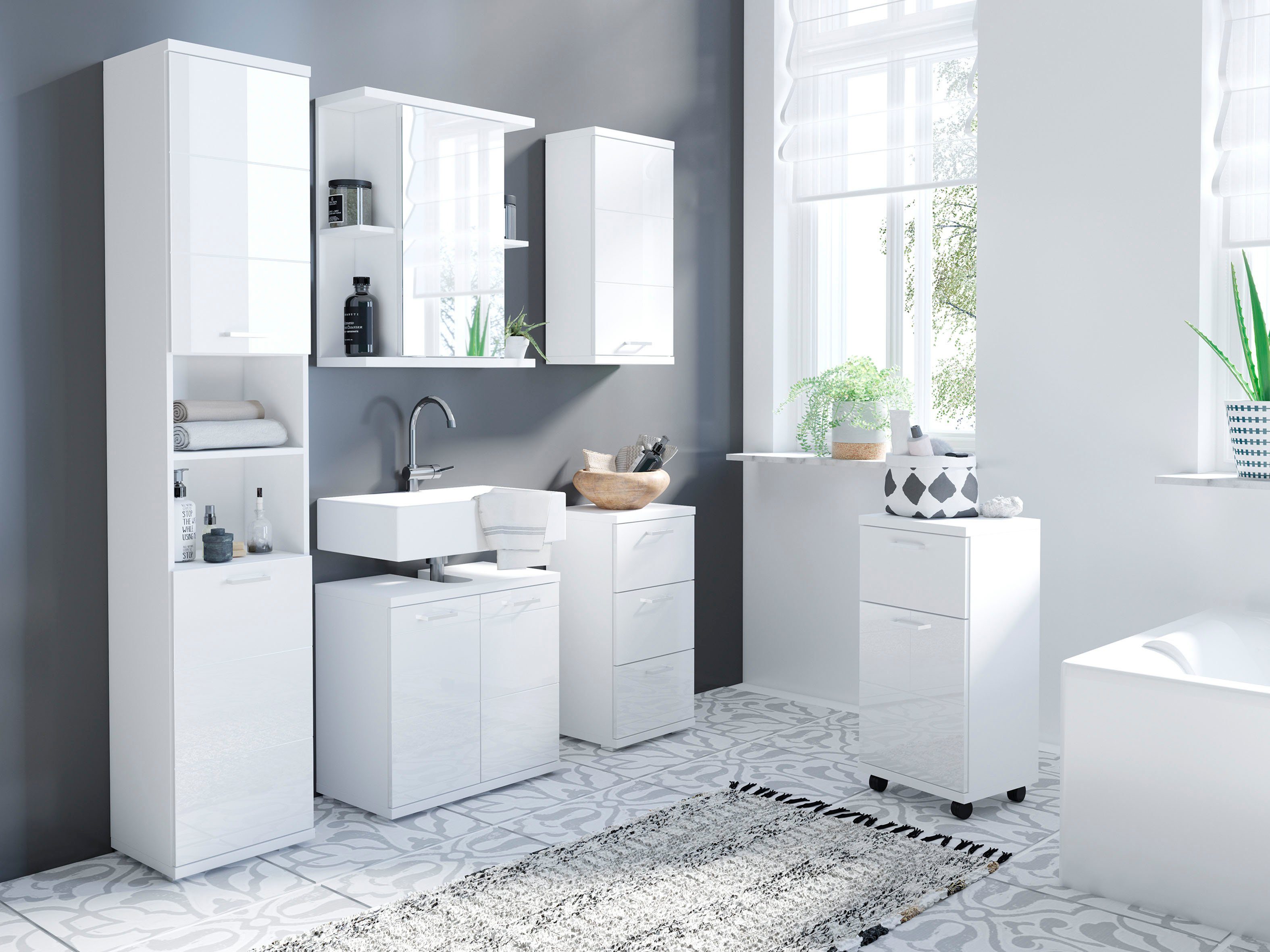 Homexperts Wastafelonderkast Nusa Breedte 60 cm, met hoogglanslak en verchroomde metalen handgrepen