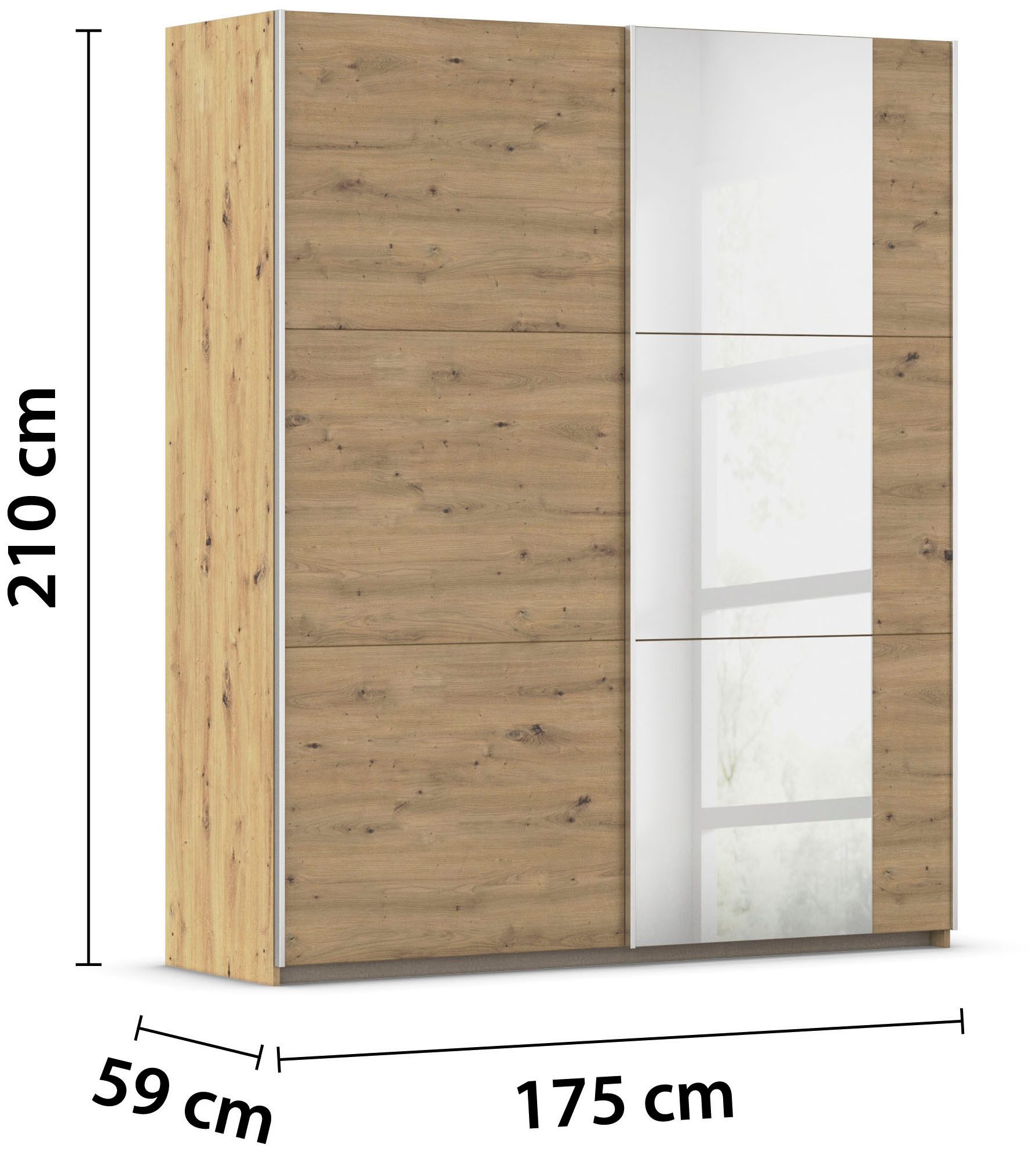 rauch Zweefdeurkast Kledingkast draaideurkast kast garderobe KRONACH TOPSELLER met spiegel en veel opbergruimte, metalen greepstrips, made in germany
