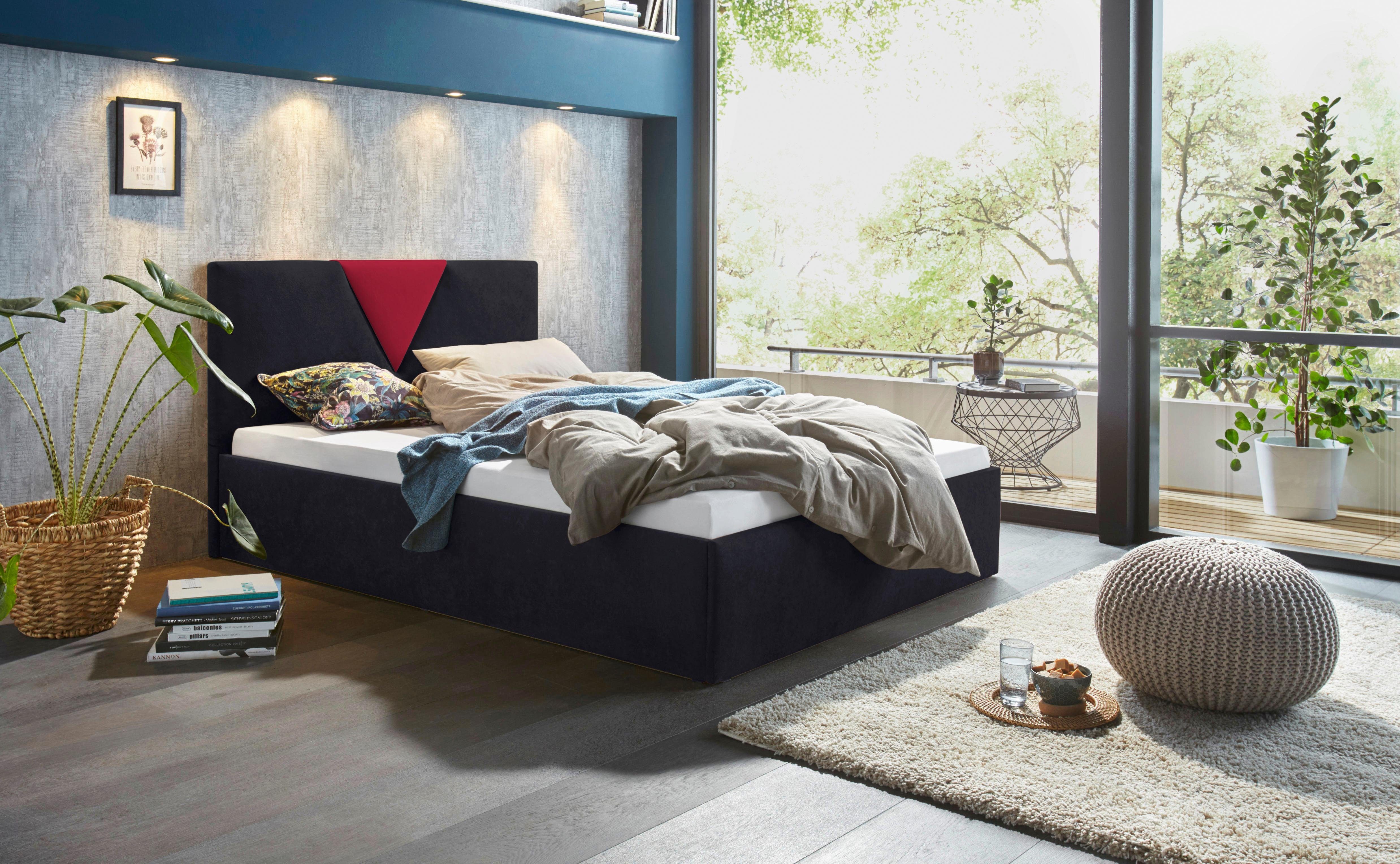 Westfalia Polsterbetten Gestoffeerd bed Malibu met bedkist bij uitvoering met matras bedden maat 152 cm x 212 cm x 34 cm zwart