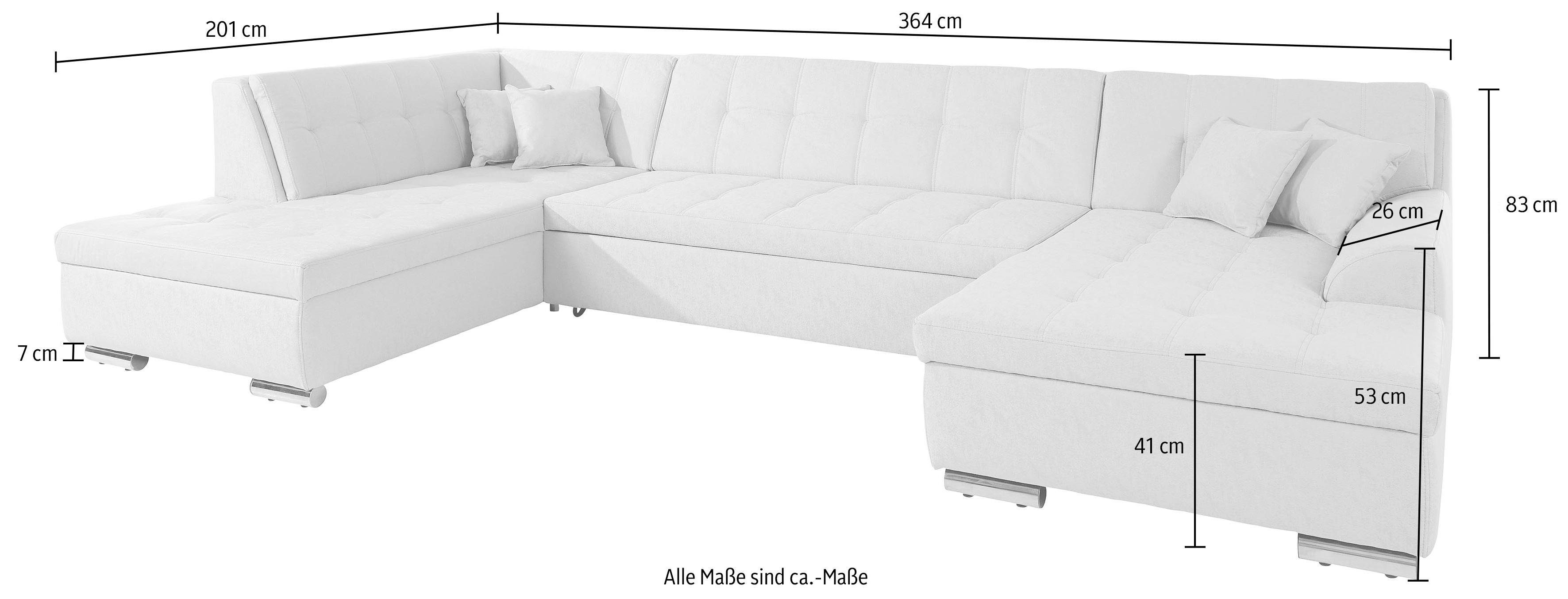 DOMO collection Zithoek Aversa U-vorm naar keuze met slaapfunctie, vrij plaatsbaar