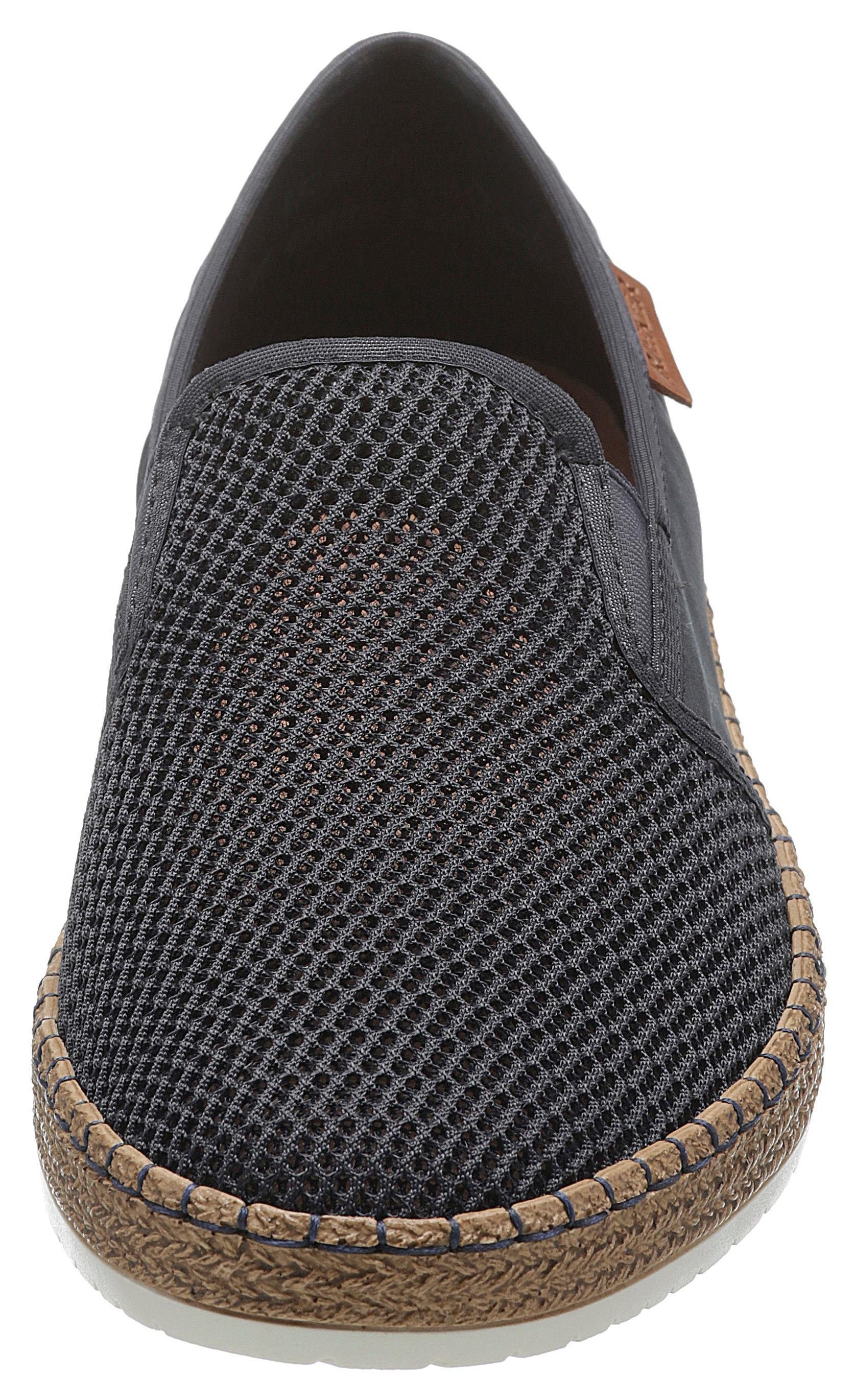 Rieker Instappers met modieuze loopzool in raffia-look