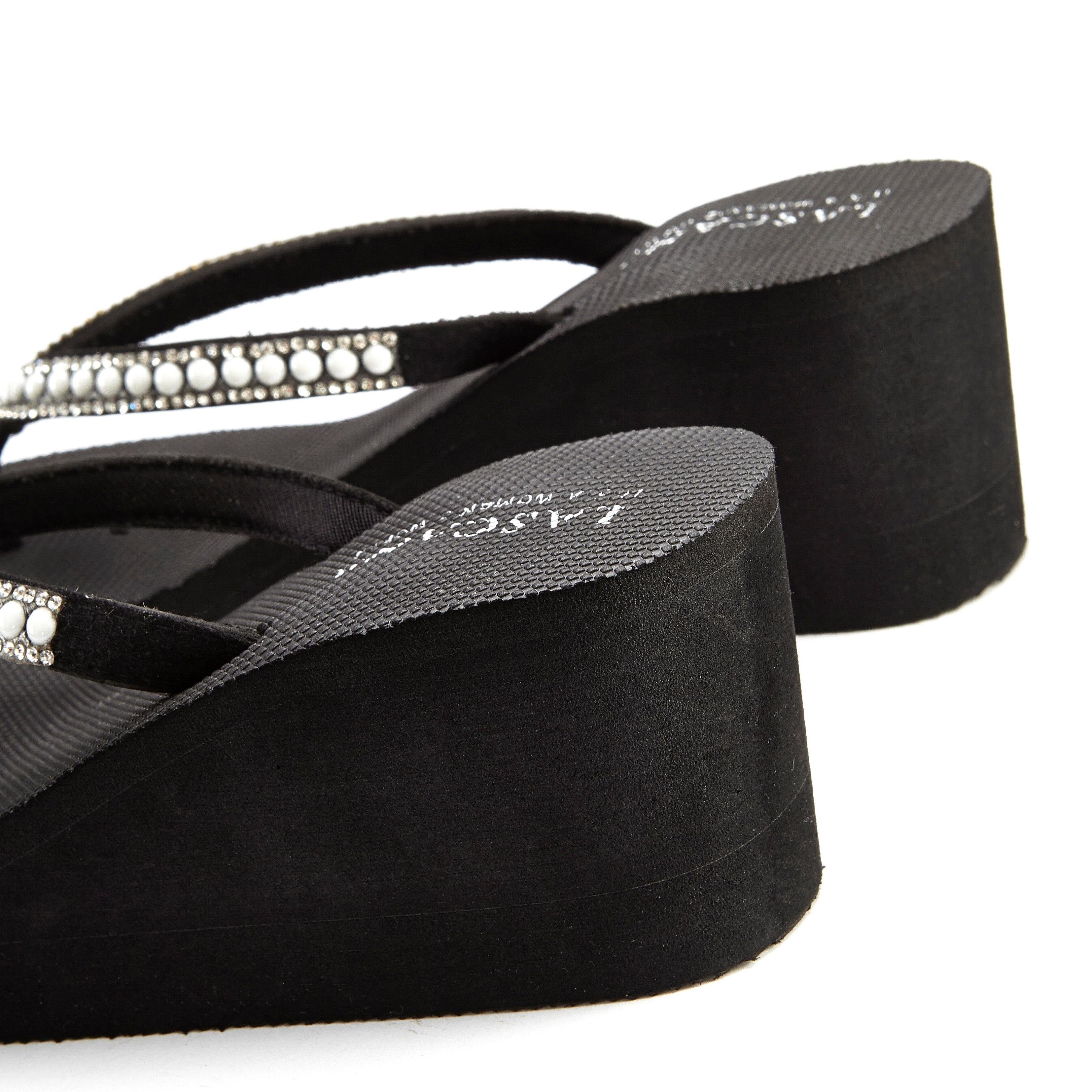Lascana Badslippers Sandaal, pantoletten, badschoen met sleehak en parels VEGAN