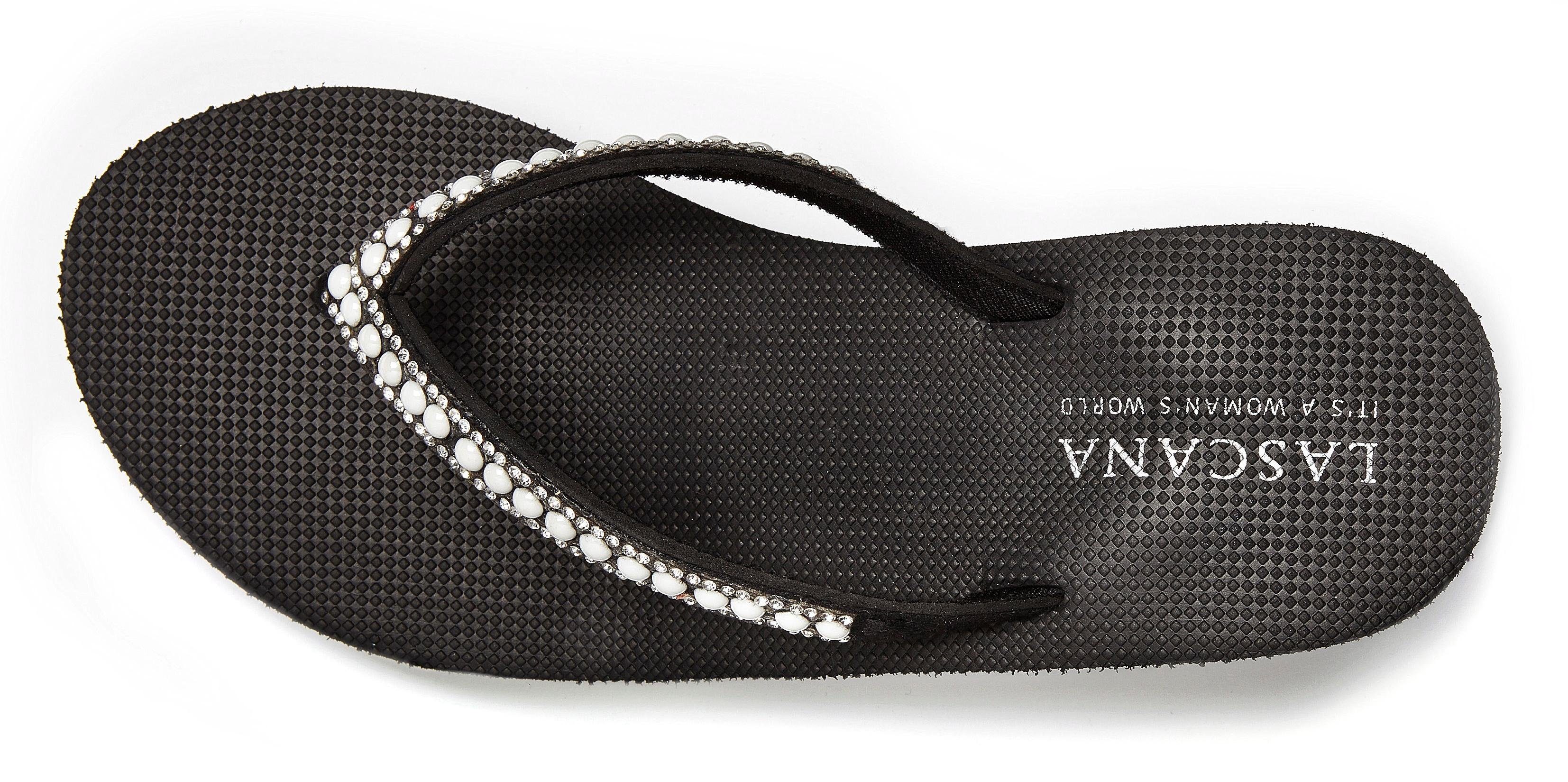 Lascana Badslippers Sandaal, pantoletten, badschoen met sleehak en parels VEGAN