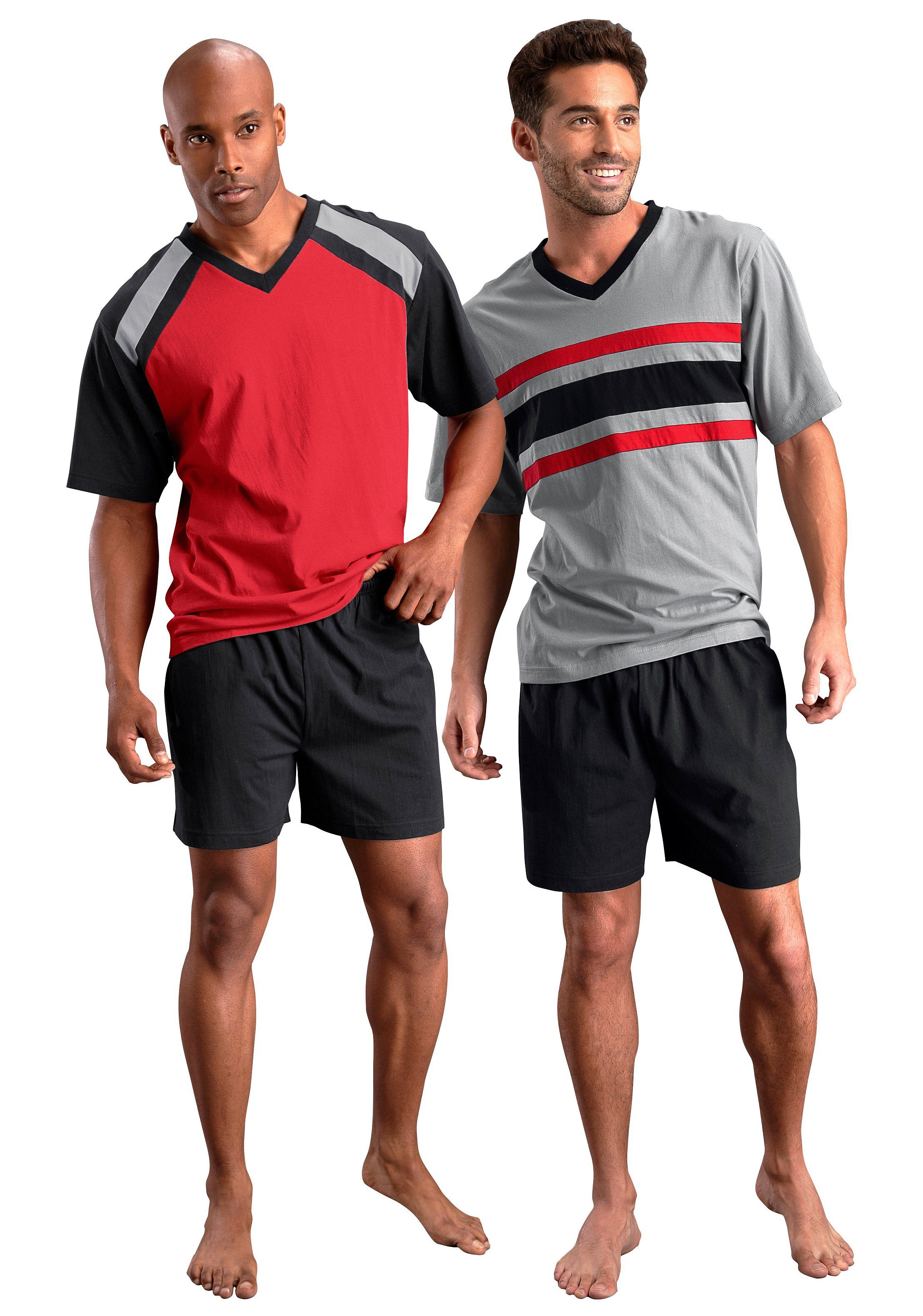 le jogger® Pyjama Pyjama met contrasterende inzetten (4-delig, Set van 2)