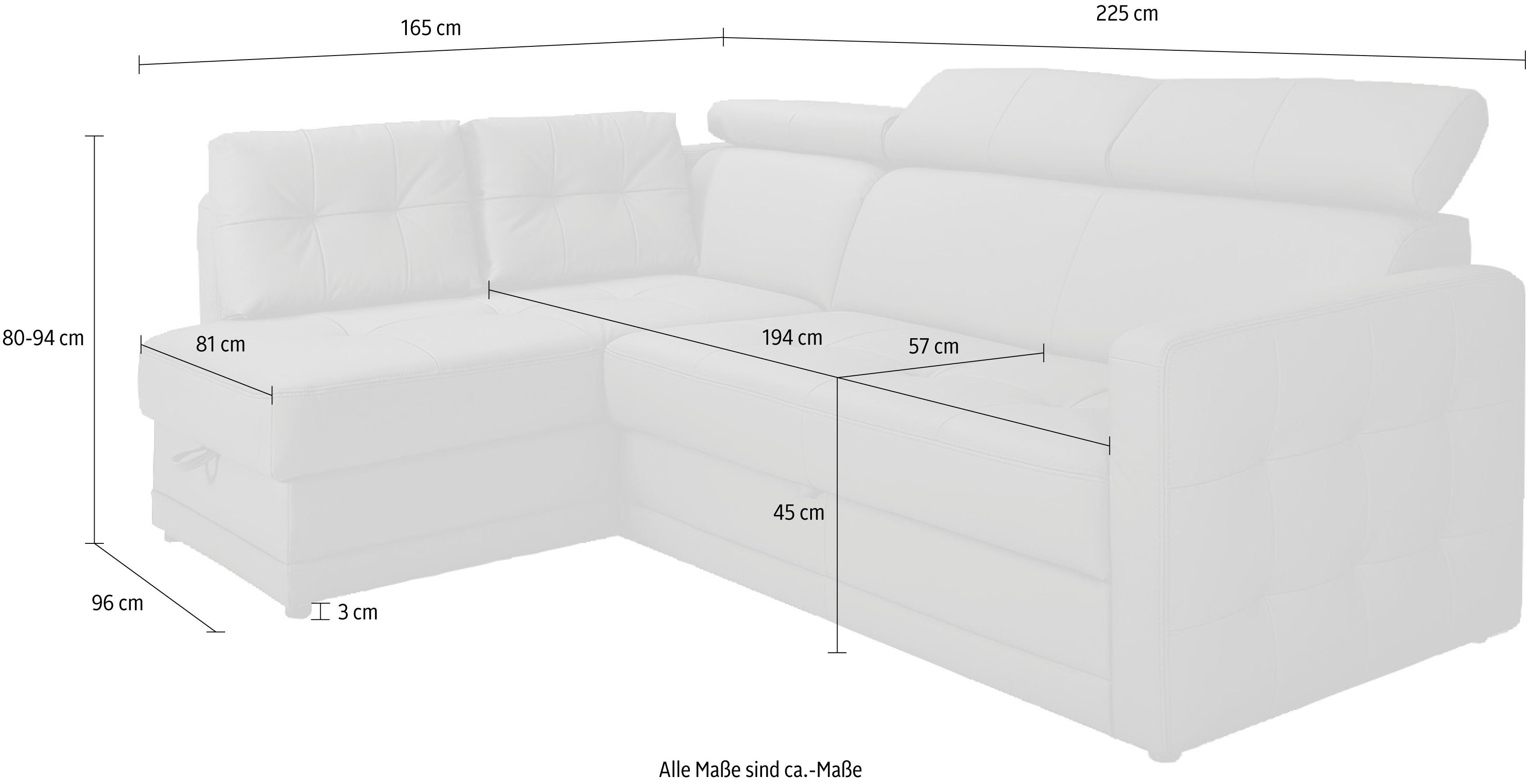 exxpo - sofa fashion Hoekbank Arles, comfortabele verenondersteuning, OTTOs Choice, L-vorm keuze met bedfunctie en bedlade, inclusief hoofdeinde-verstelling
