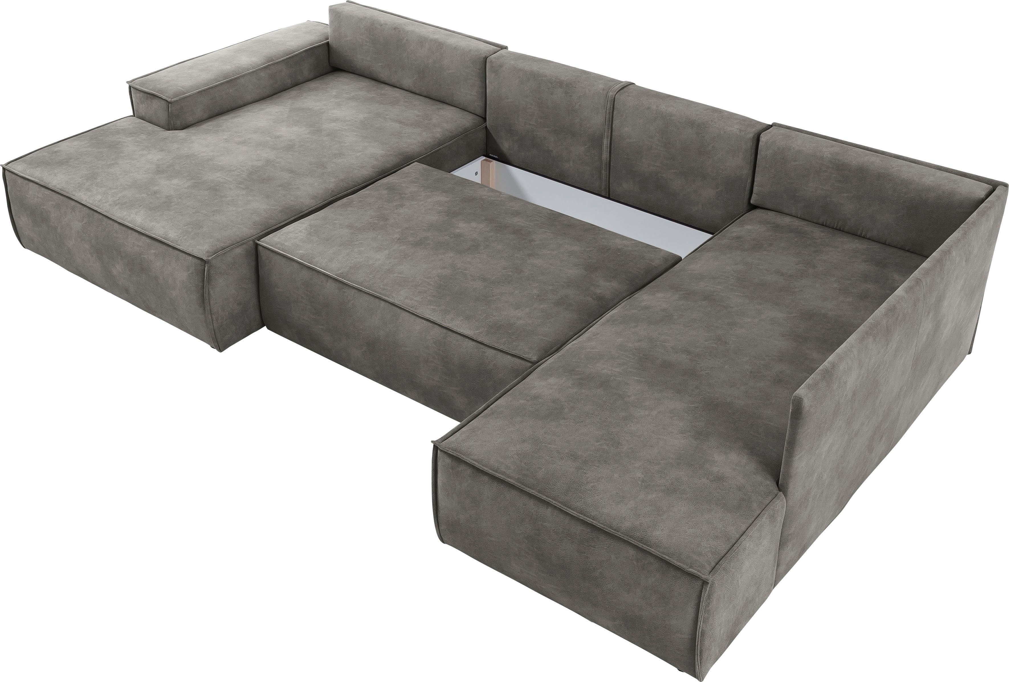 Home affaire Zithoek SHERWOOD 329 cm, U-vorm, slaapbank, Slaapfunctie met bedkist (194x139 cm), cord, vintage, fluweel