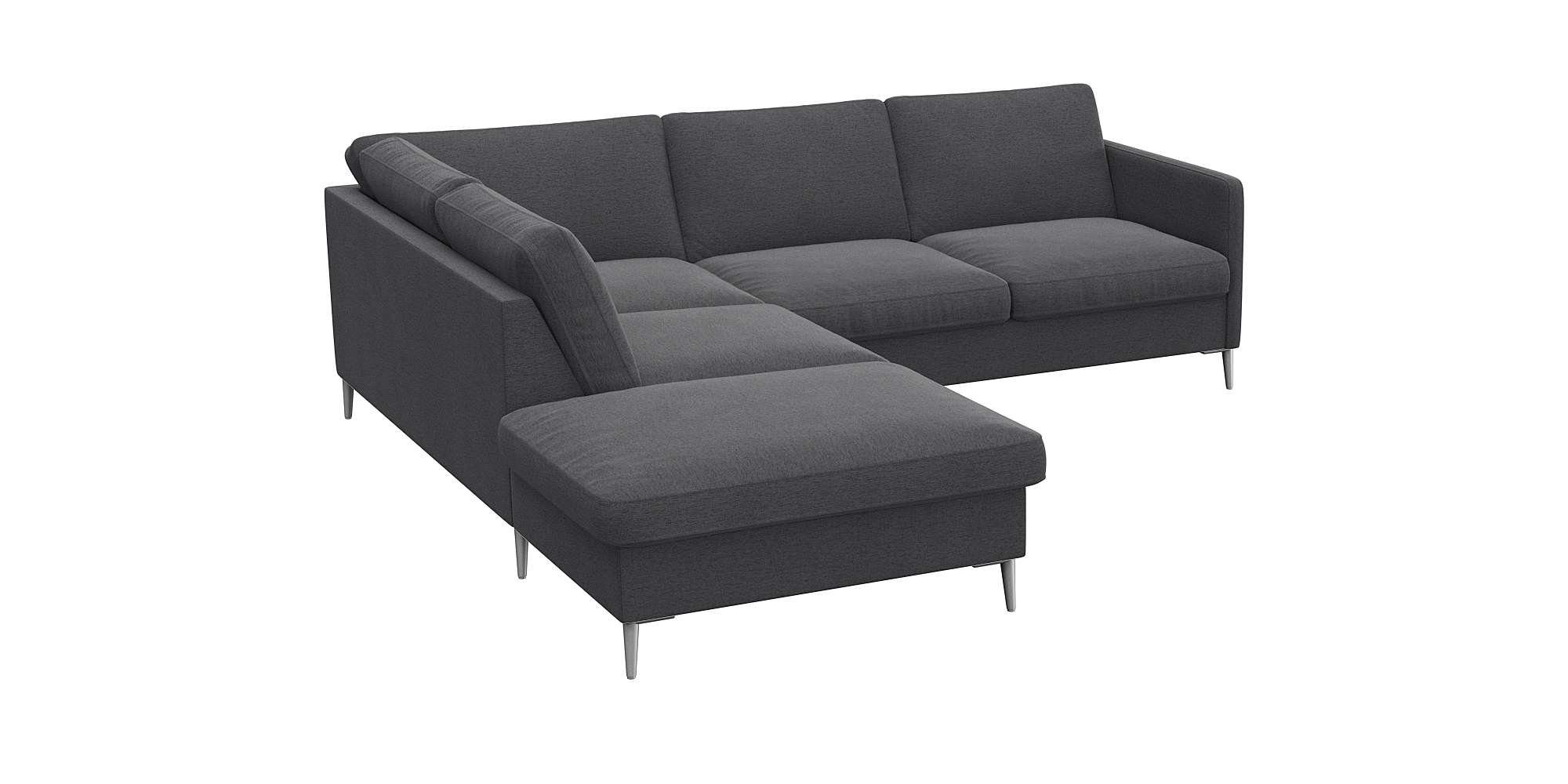 FLEXLUX Hoekbank Fiore, L-vorm smalle armleuningen, aluminiumkleurige voeten, b/d 234/225 cm, koudschuim in de zitplaats