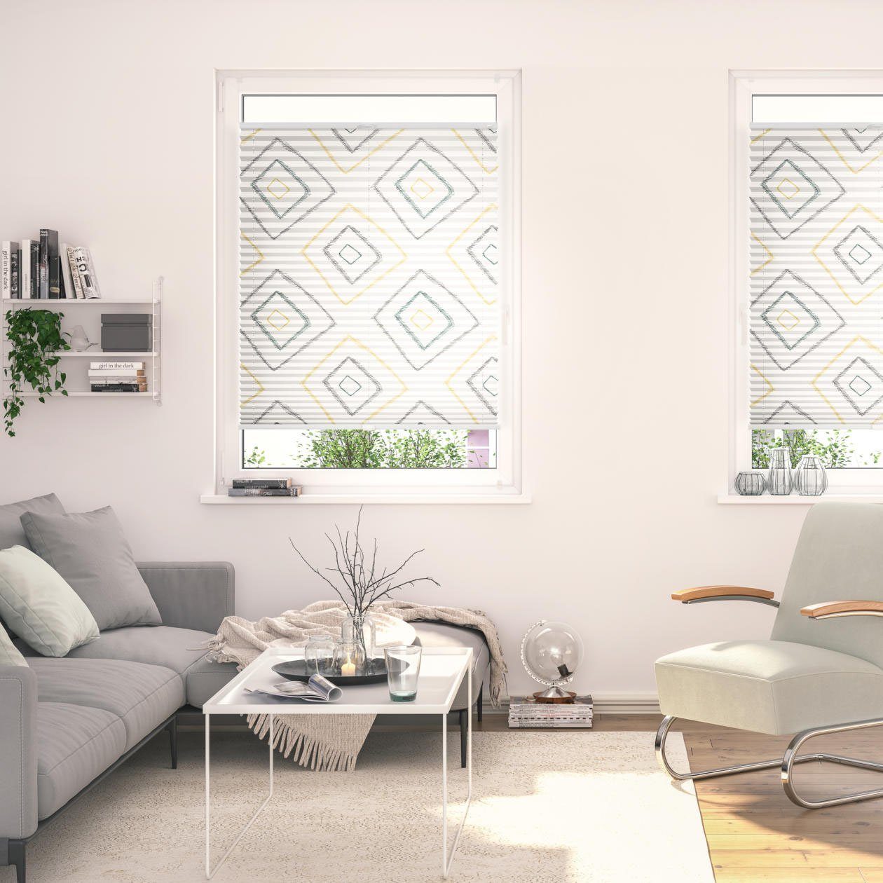 LICHTBLICK Plissé Klemmfix, zonder boren, ondoorzichtig, Stripy boho Rectangle (1 stuk) plisségordijnen maat 60 cm x 130 cm beige