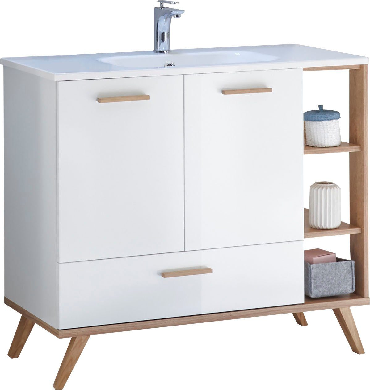 Saphir Wastafelonderkast Quickset mineraalmarmeren wastafel met onderkast, 101 cm breed wastafelmeubels wit