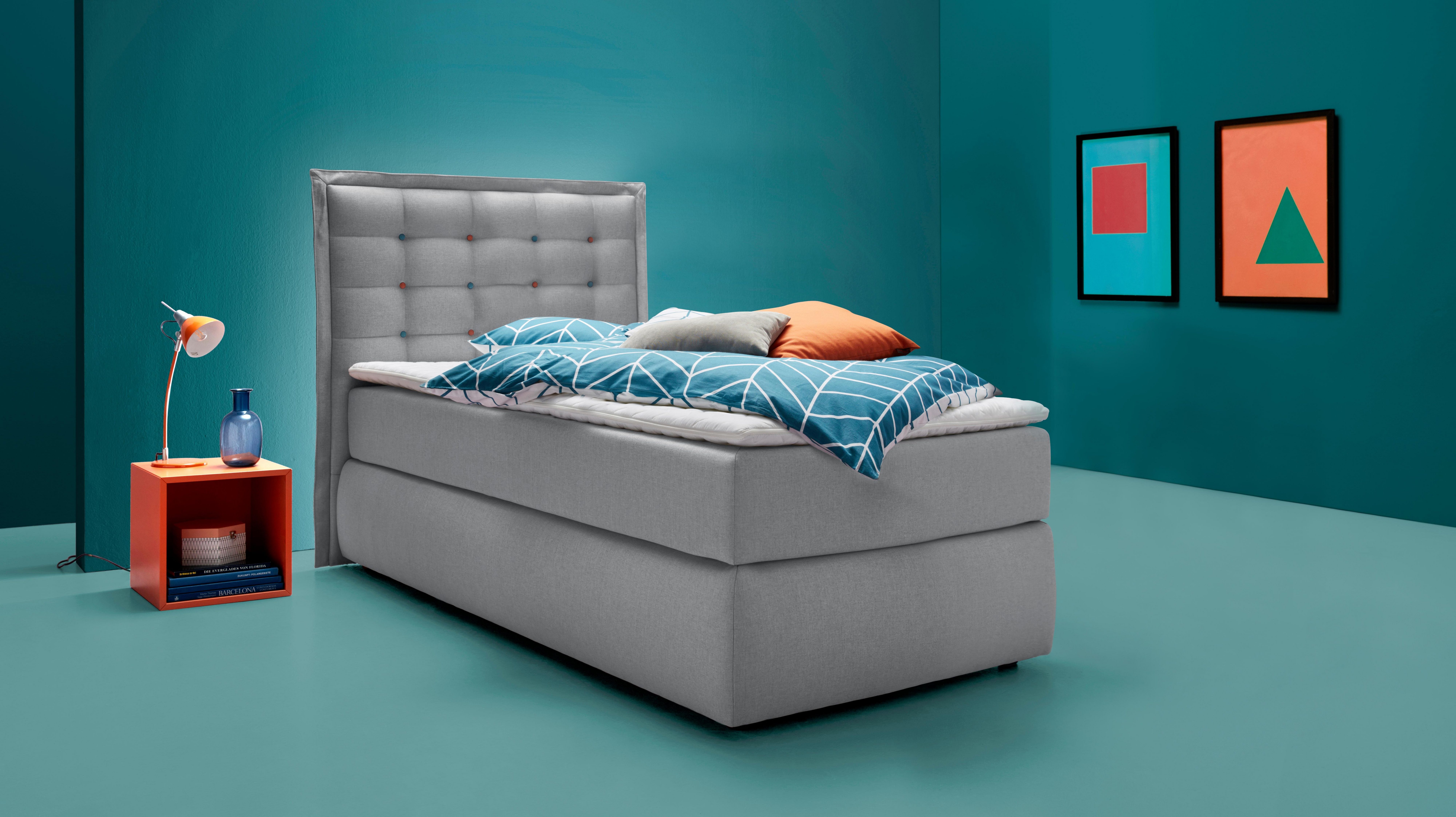 INOSIGN Boxspring Sagres Hoofdbord met 2-kleurige zachte bies en tweekleurige knopen