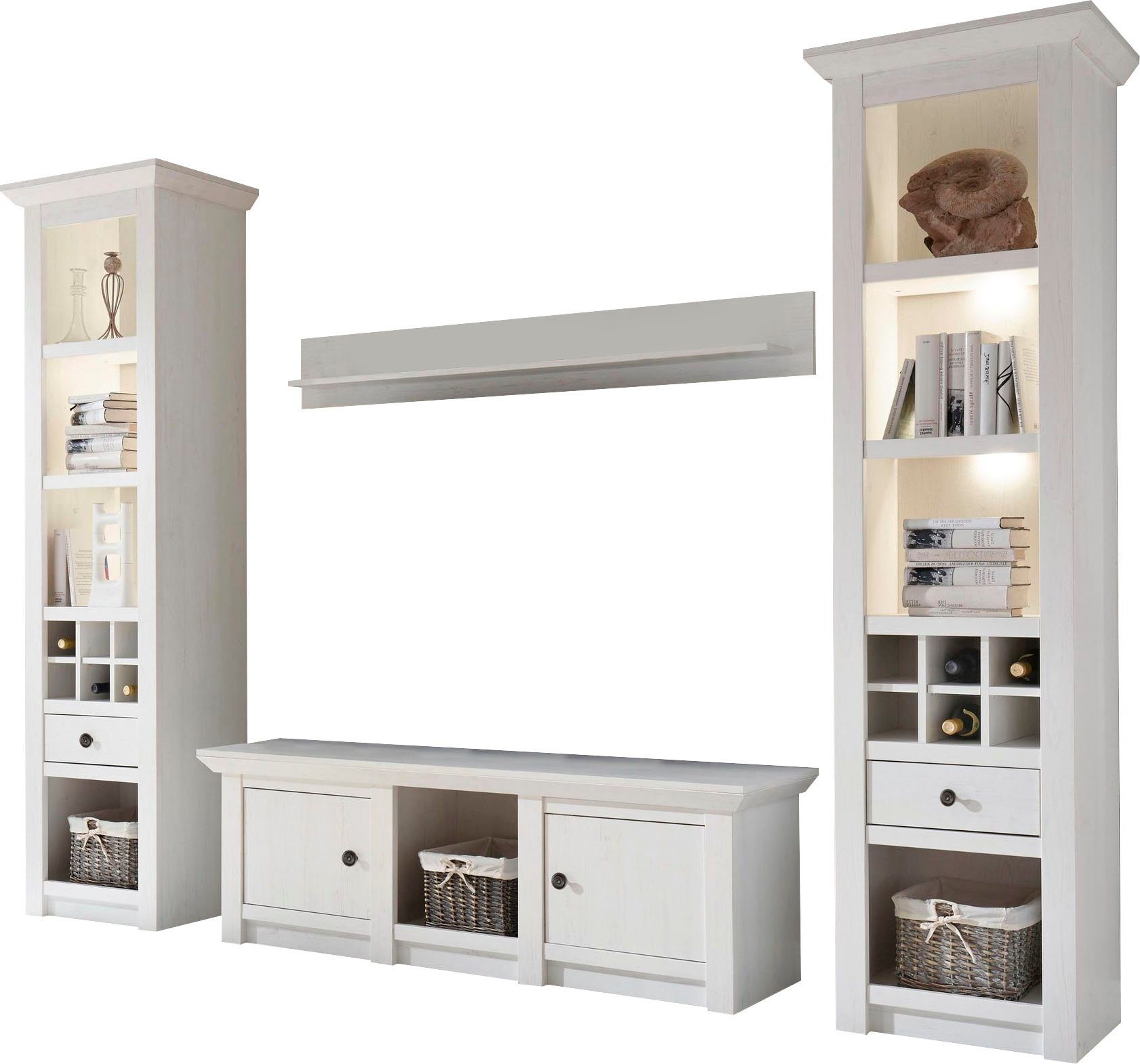 Home affaire Wandmeubel California bestaand uit 2 staande rekken, tv-meubel, wandrek (set, 4-delig)