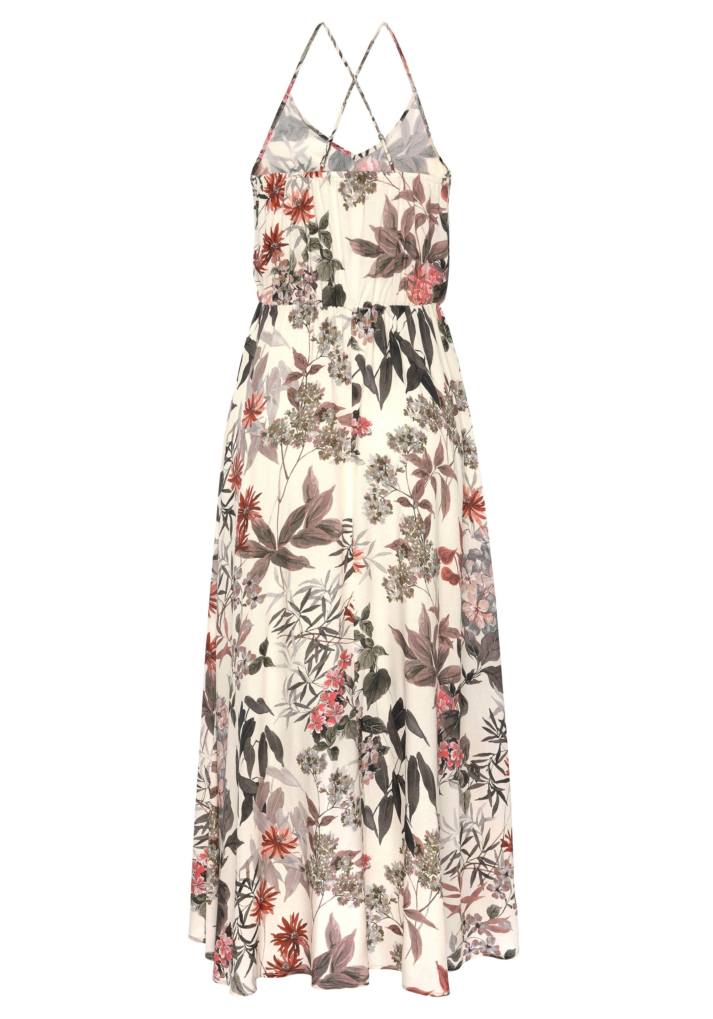 Lascana Maxi-jurk met bloemenprint, licht zomerjurk in vokuhila-stijl, strandjurk